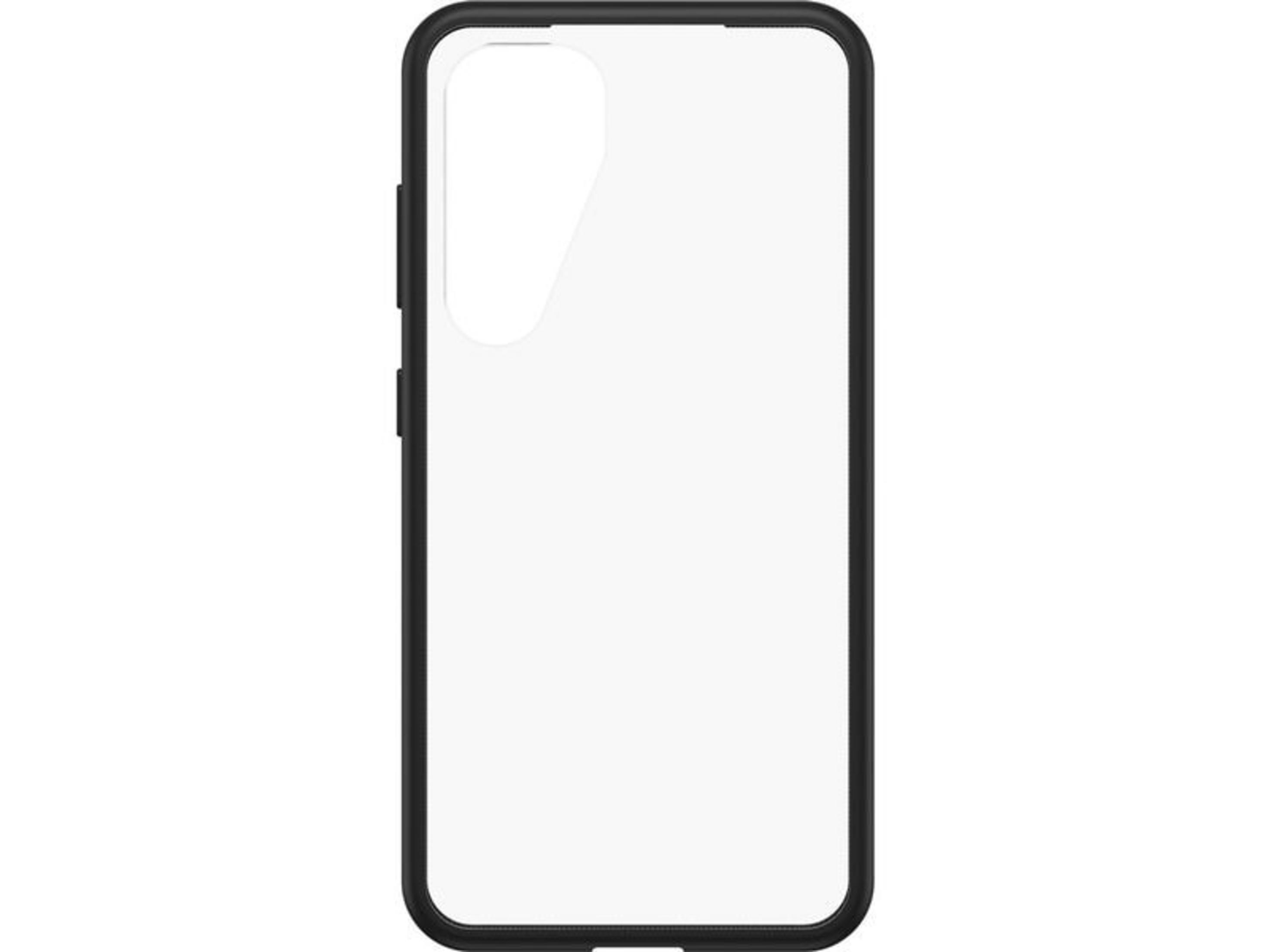 Custodia nera per telefono con ritaglio trasparente per fotocamera.