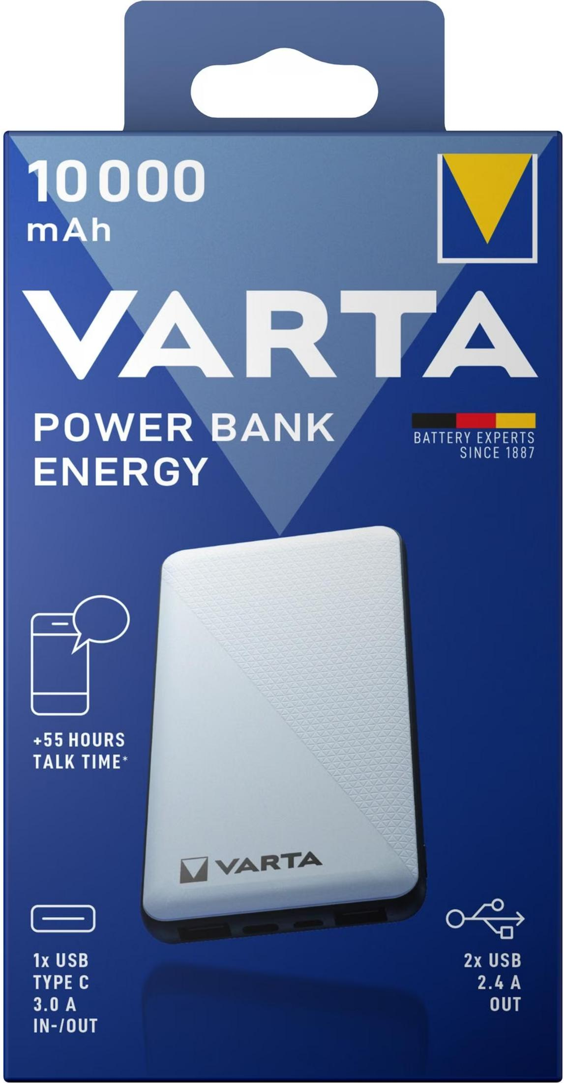 Varta Power Bank 10000 mAh mit USB-C, 55 Std. Sprechzeit, 2x USB Out.