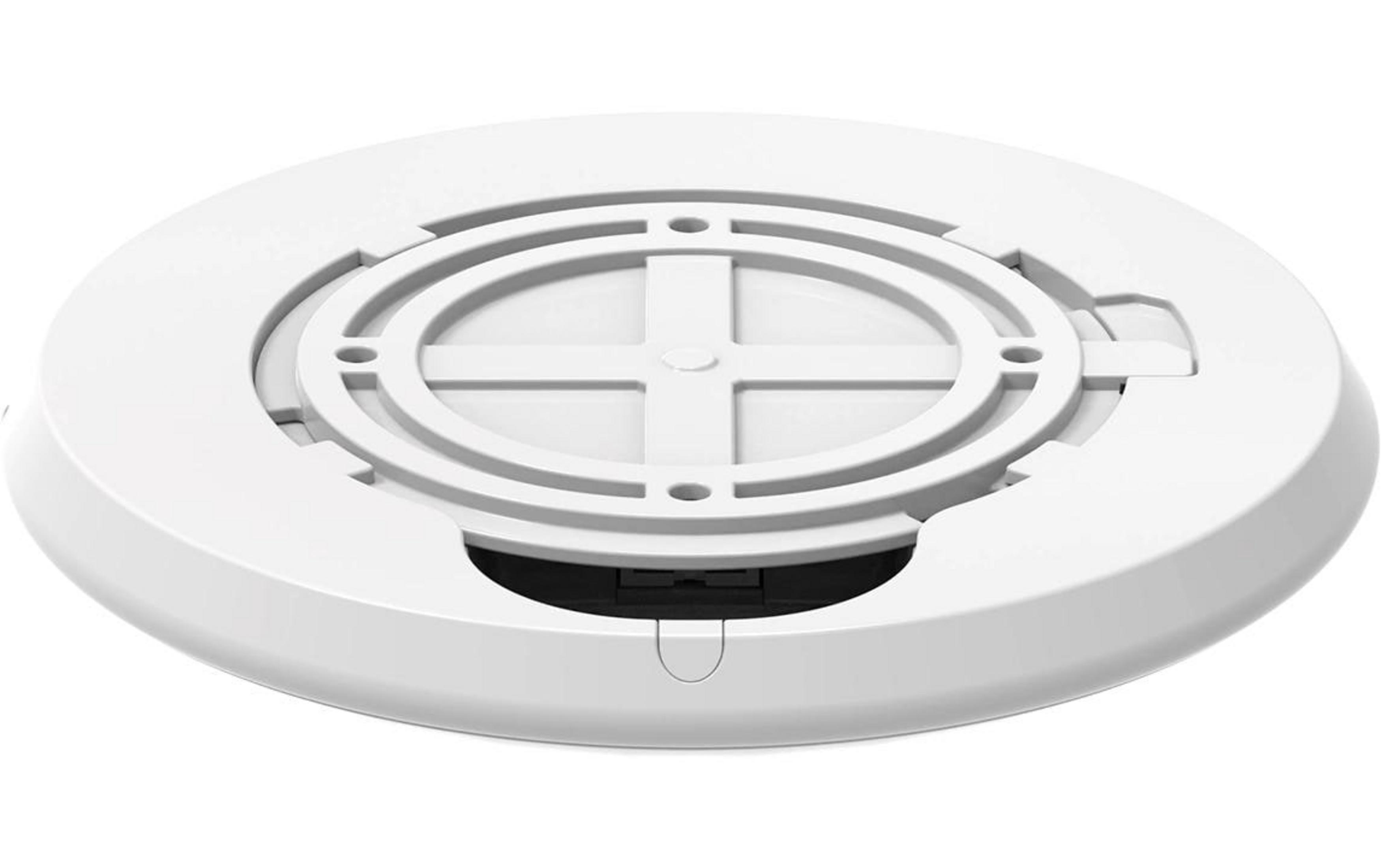 Biała, okrągła osłona z krzyżowym wzorem i czterema otworami.