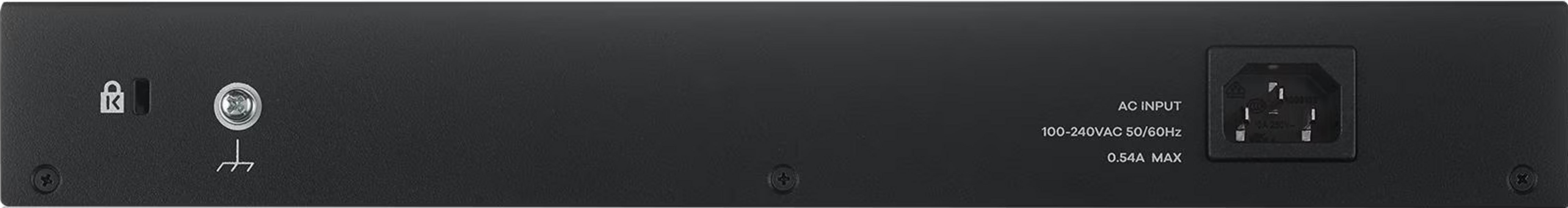 Czarna obudowa z symbolem kłódki, symbolem uziemienia i złączem wejściowym AC.