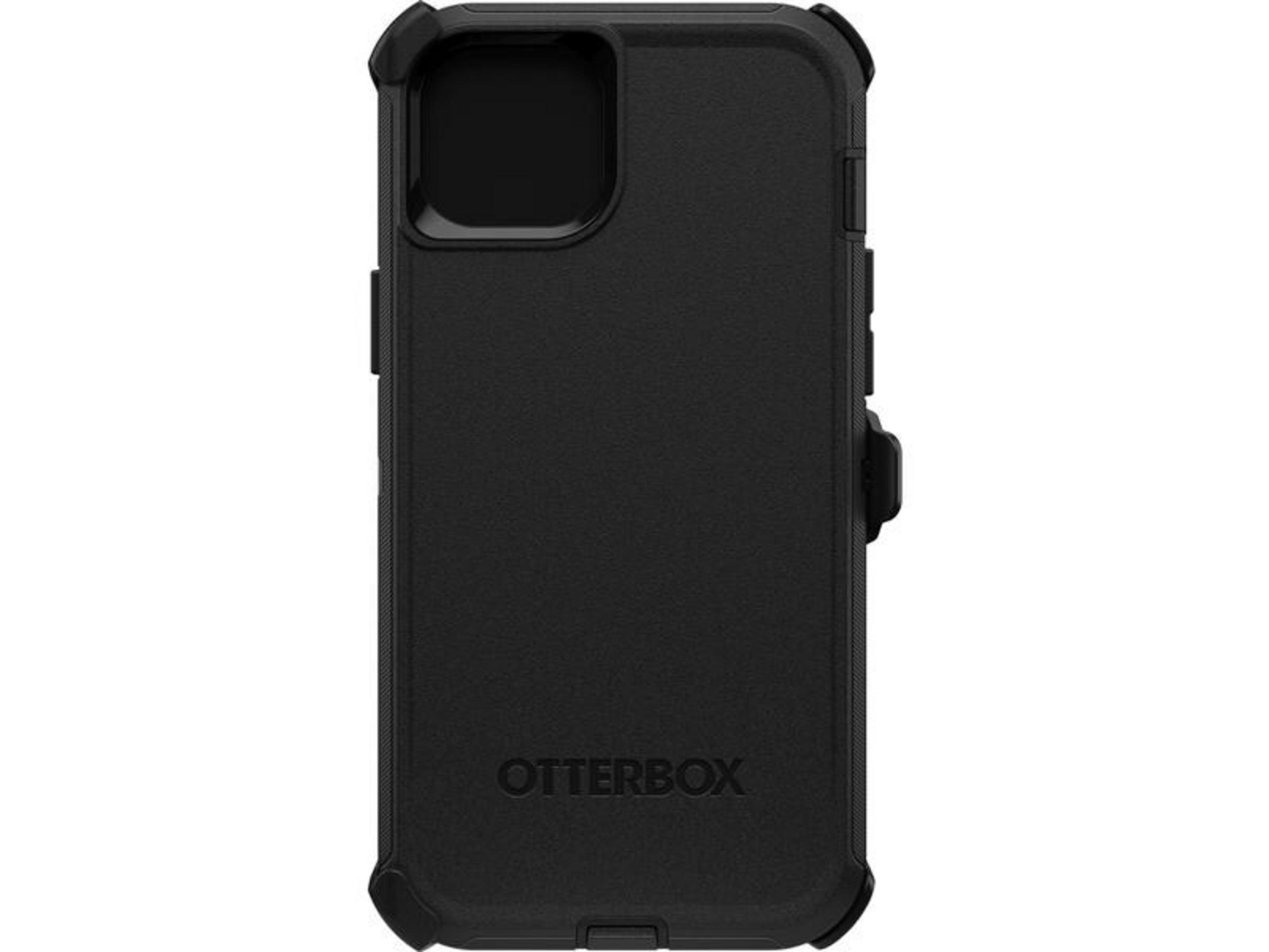 Coque de téléphone Otterbox noire avec clip, dos noir texturé.