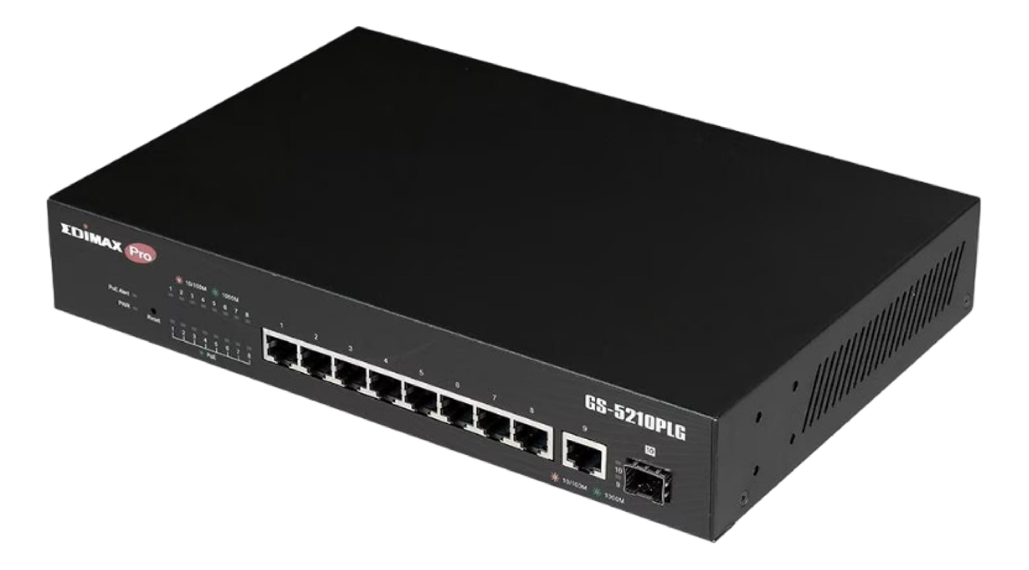 Czarny przełącznik sieciowy 10-portowy z logo EDIMAX Pro.