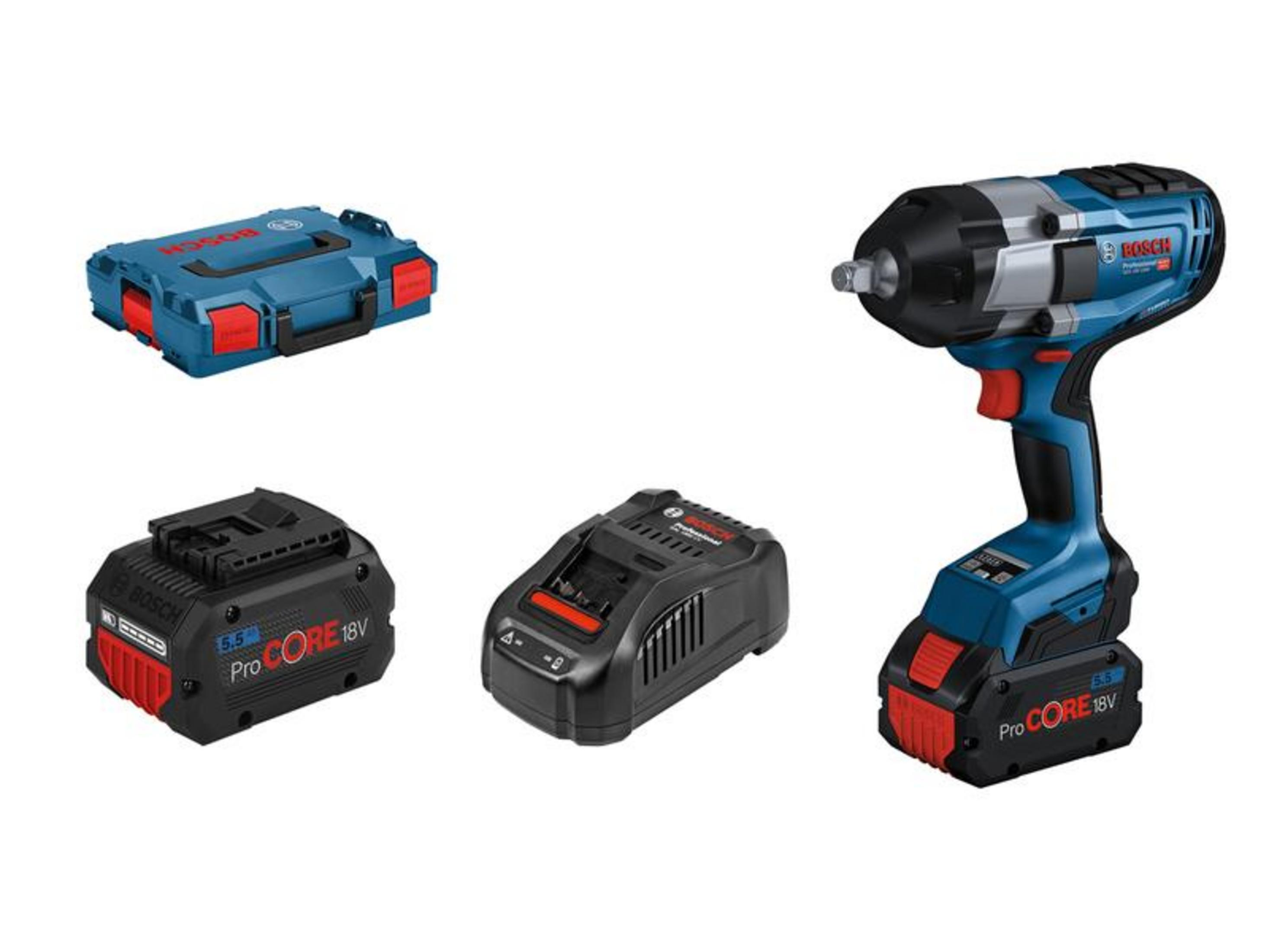 Set de herramientas Bosch: llave de impacto, 2 baterías y maletín.