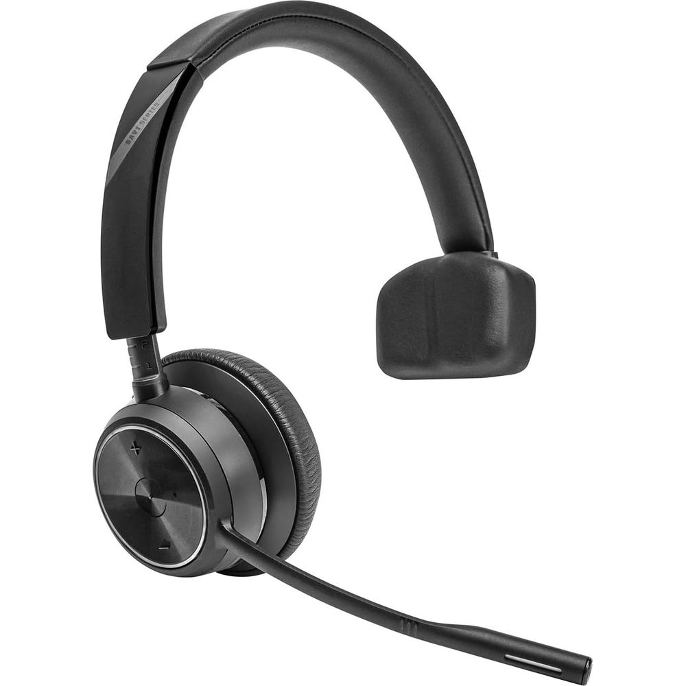 Cuffie nere over-ear con braccio microfono, su sfondo bianco.