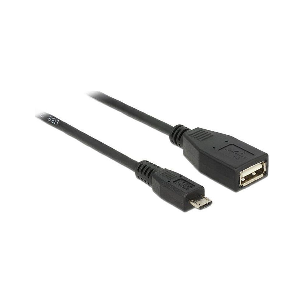 Zwarte USB-adapterkabel met micro-USB-stekker en USB A-vrouwelijke connector.