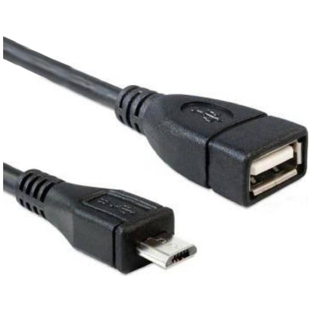 Zwarte USB naar Micro USB OTG adapterkabel met connectoren.
