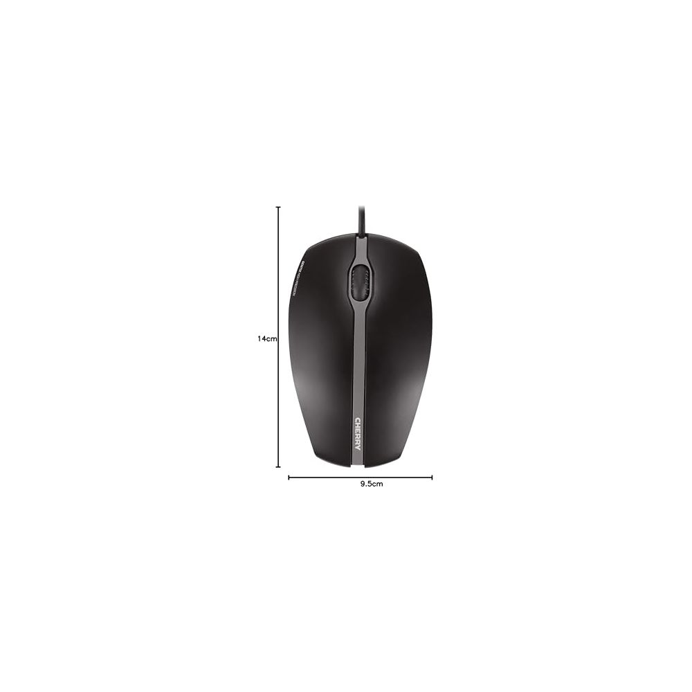 Zwarte CHERRY computermuis, 14cm lang en 9,5cm breed.