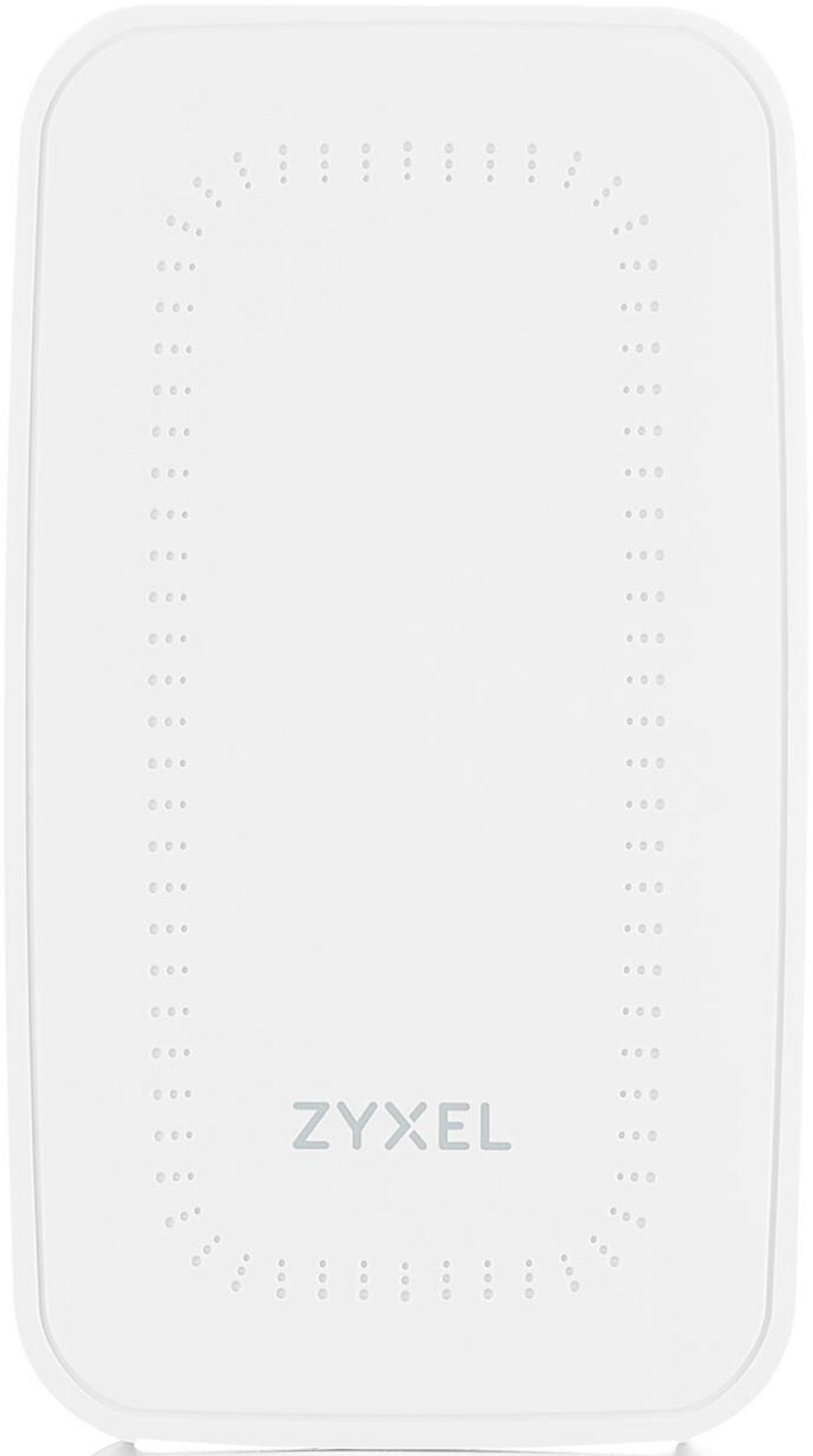 Biały router ZYXEL z wzorem małych kropek na powierzchni.