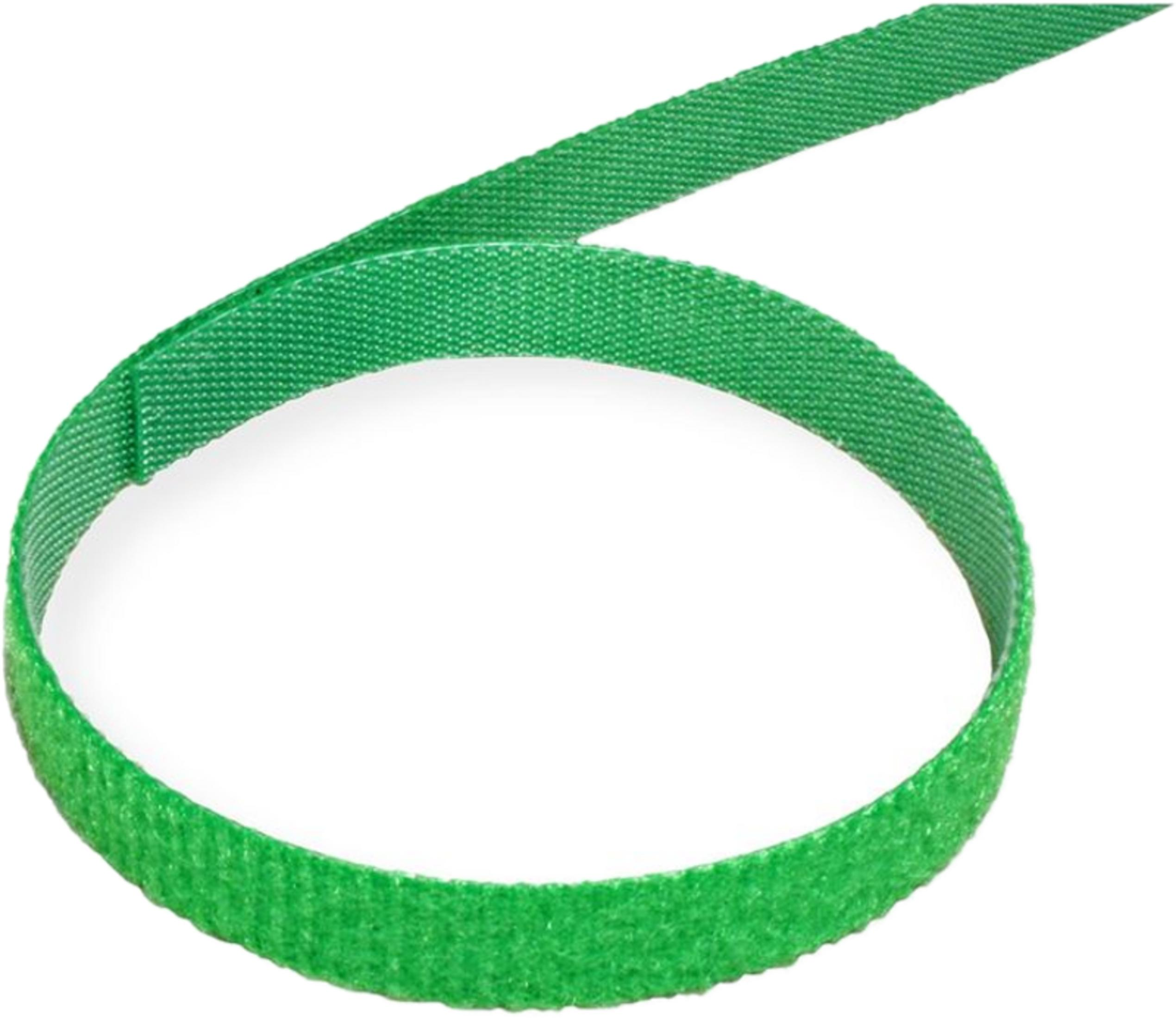 Groen klittenband gevormd tot een cirkel. Eén uiteinde steekt naar buiten.
