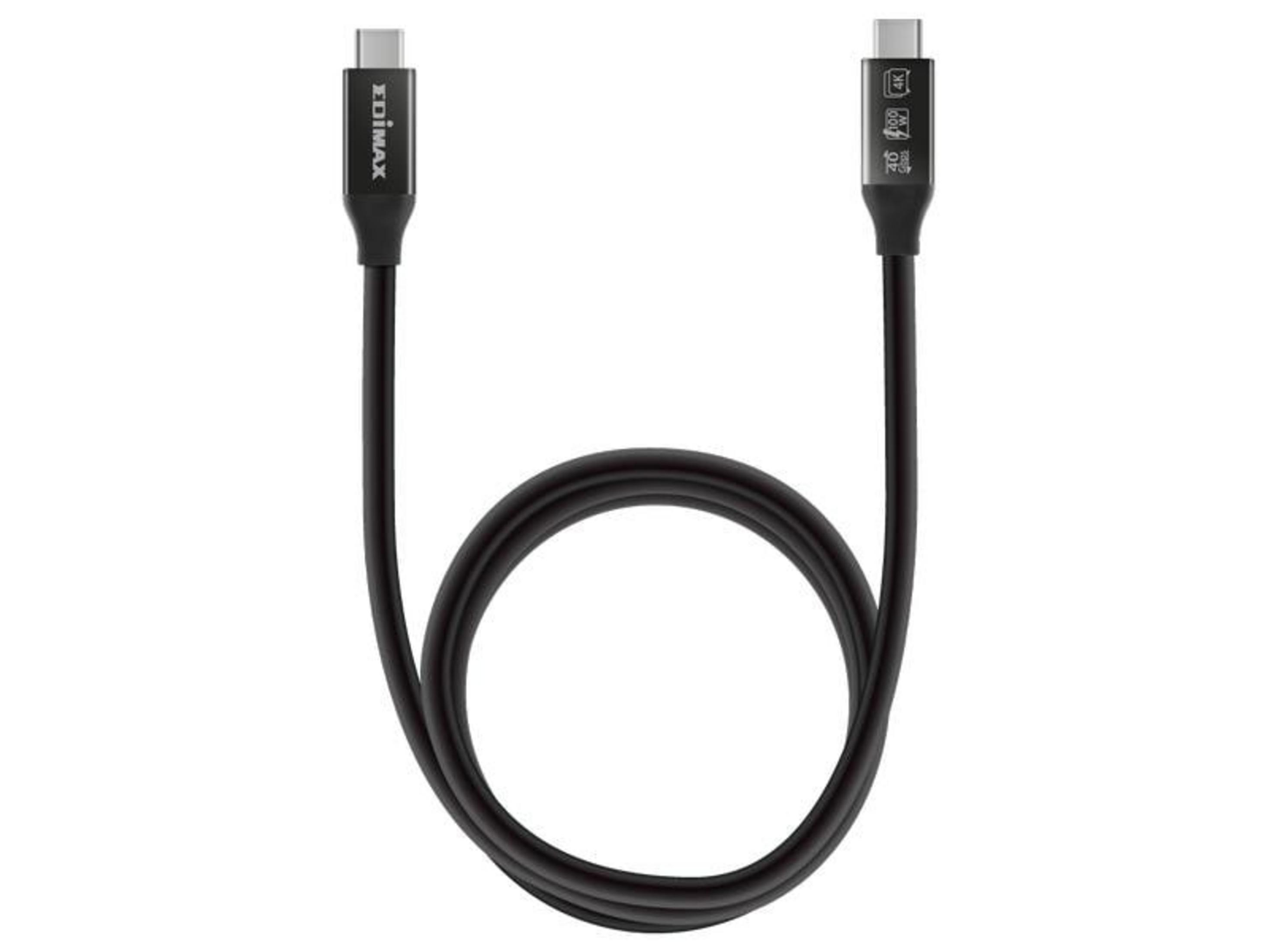 Ein schwarzes USB-C-Kabel mit zwei Anschlüssen, eines mit "EDIMAX"-Logo.
