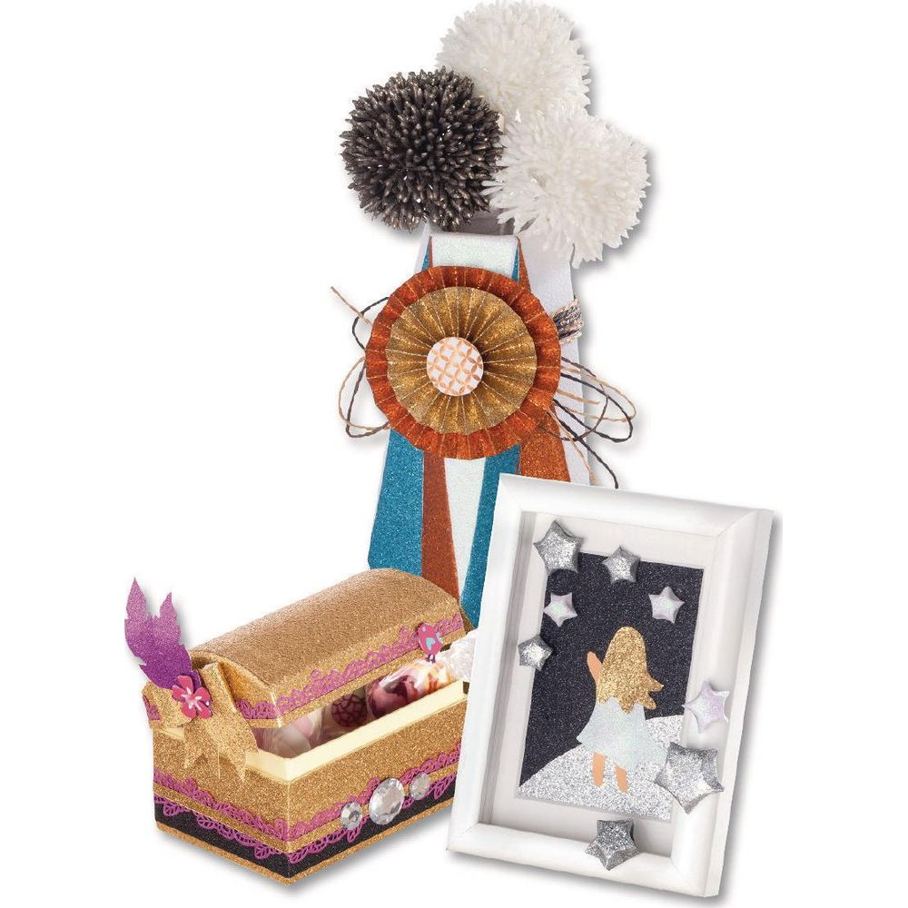 Glitzernde Schatztruhe, Medaille und Sternenbild-Bild.