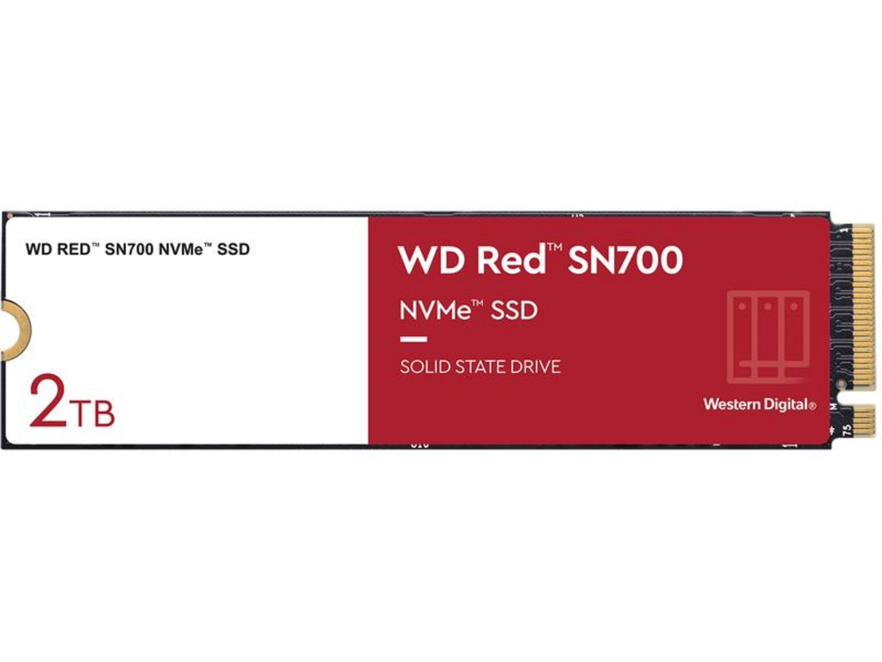 Dysk SSD NVMe WD Red SN700 2TB z logo Western Digital na czerwonym tle.