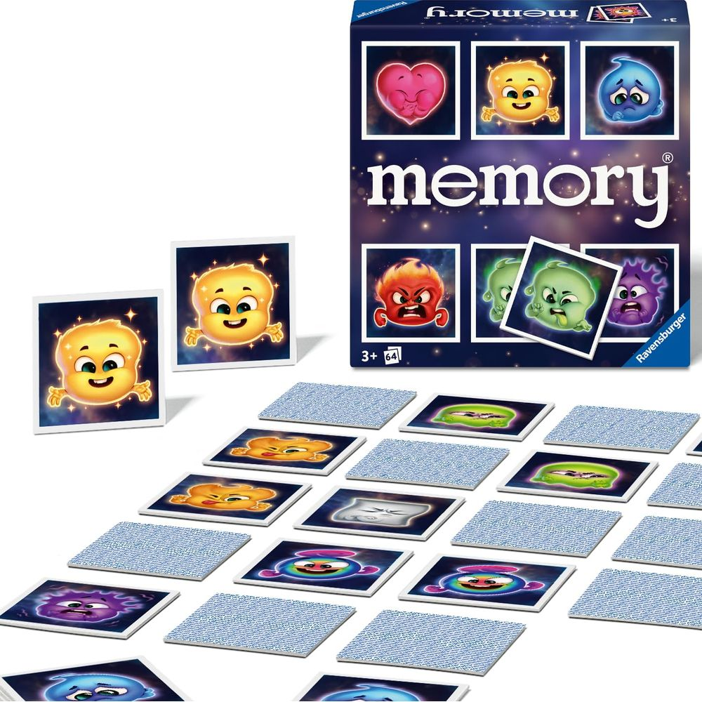 Caja de juego de memoria con cartas de monstruos lindos y cartas de juego.