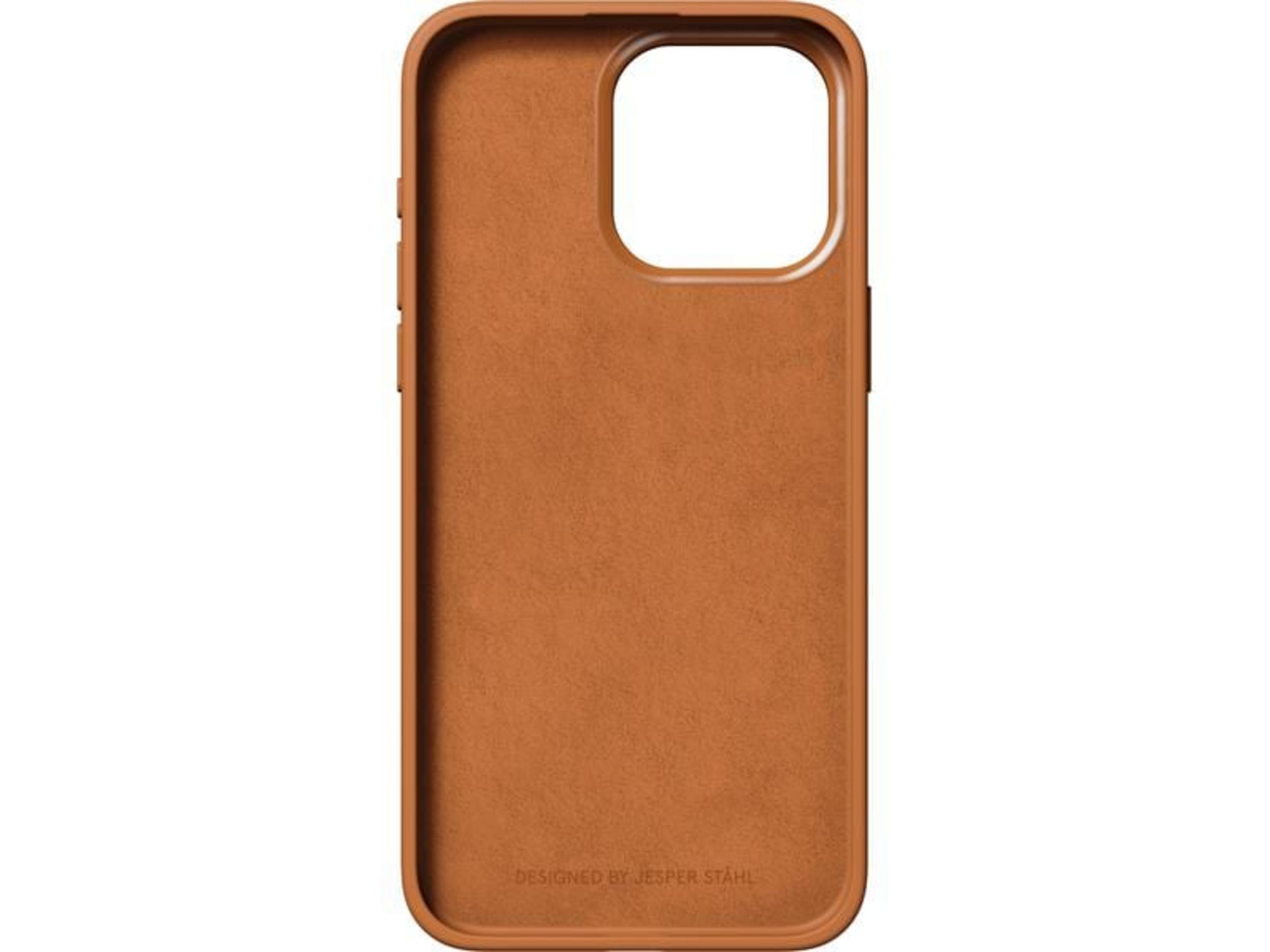 Coque de téléphone marron avec découpes pour appareil photo et boutons.