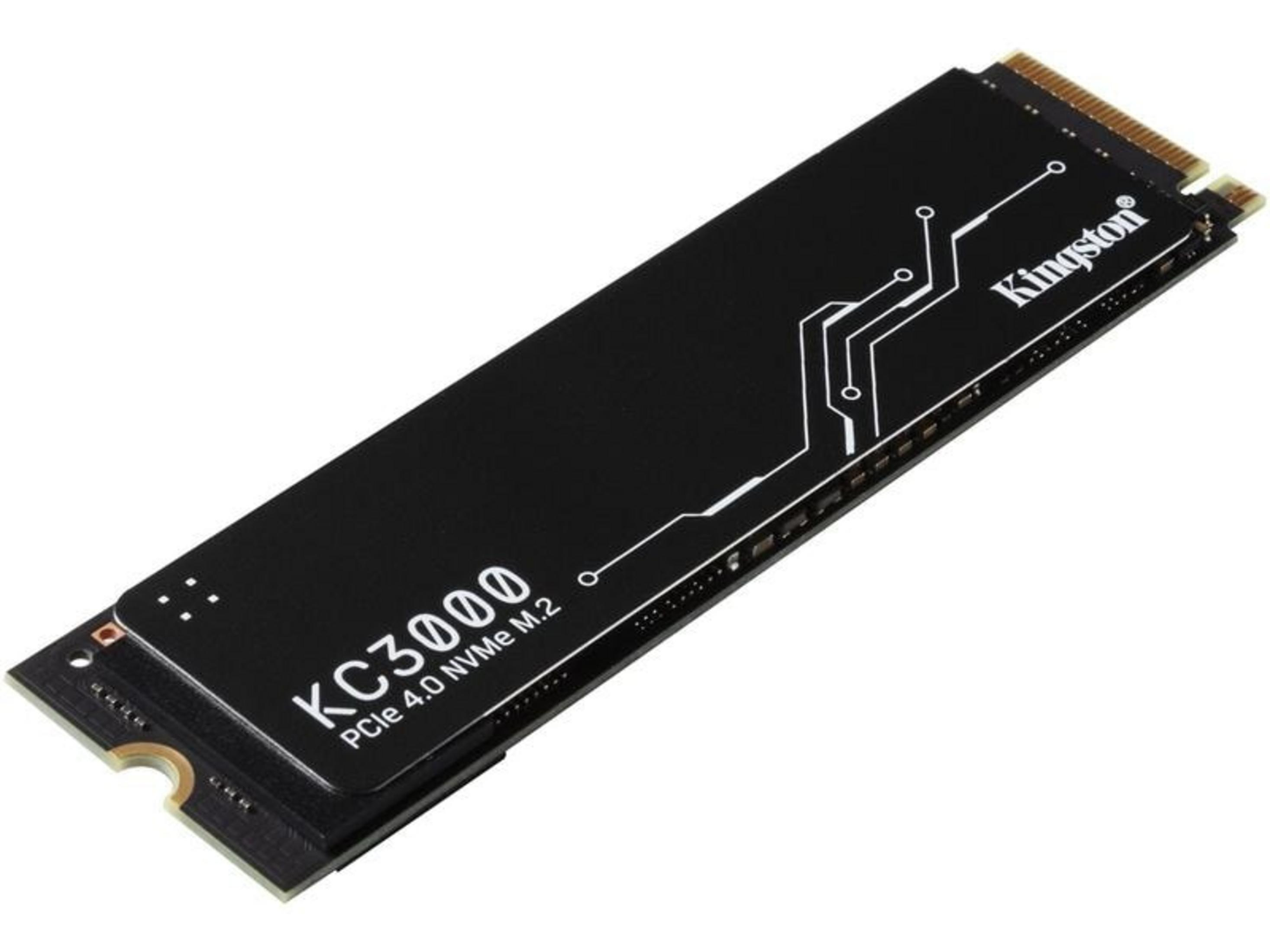 Czarny dysk SSD Kingston KC3000 PCIe 4.0 NVMe M.2 z wzorem obwodu.