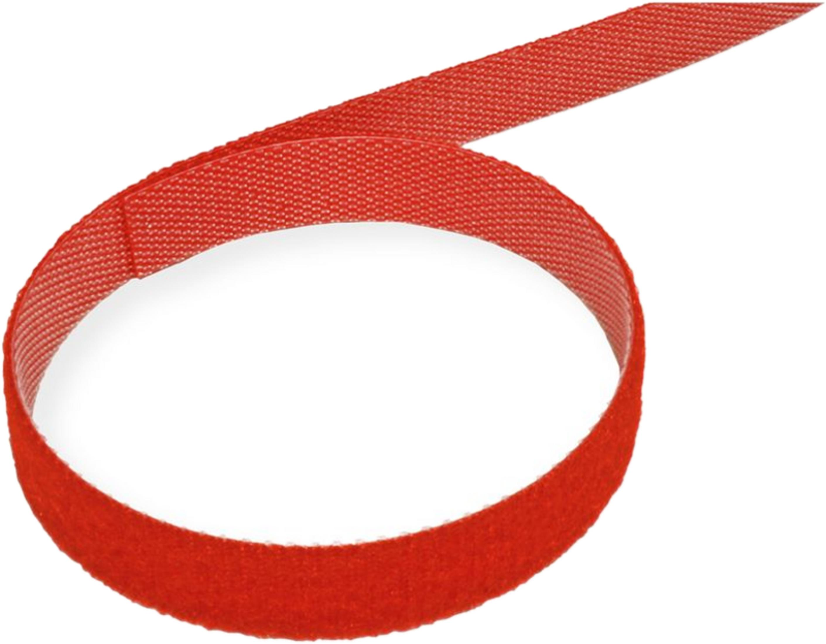 Rotes Klettband, das zu einem Kreis geformt ist, mit einem losen Ende.