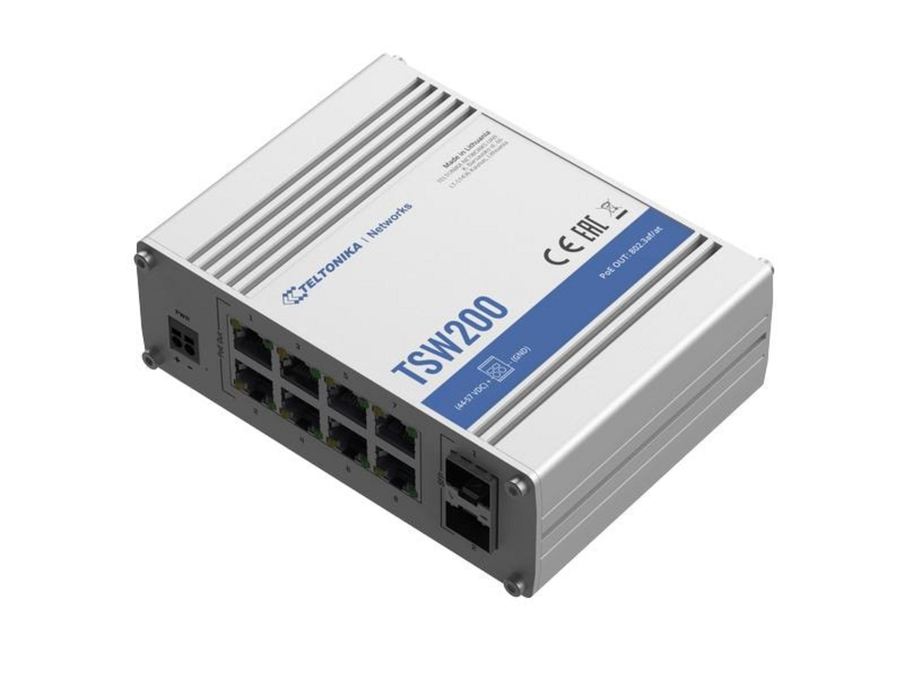 Przełącznik sieciowy Teltonika TSW200 z 8 portami i POE OUT.