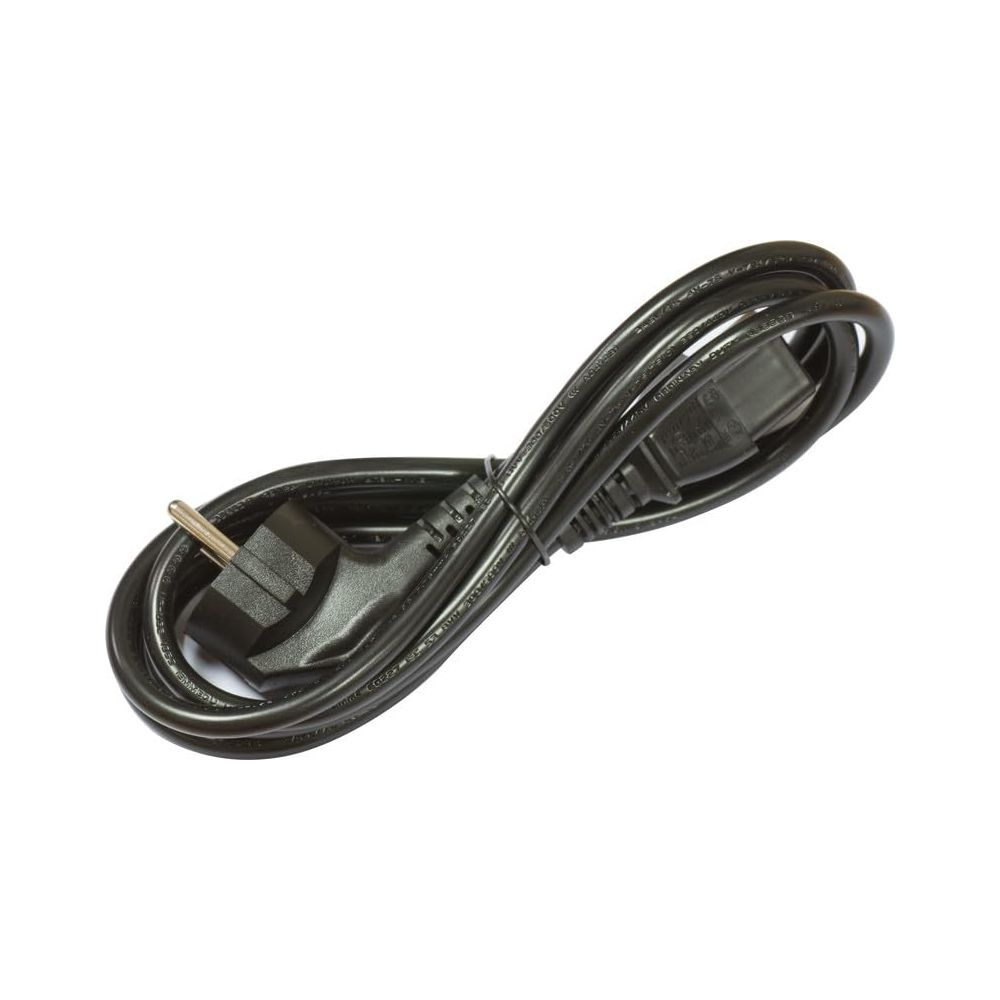 Czarny kabel zasilający z wtyczką i gniazdem.