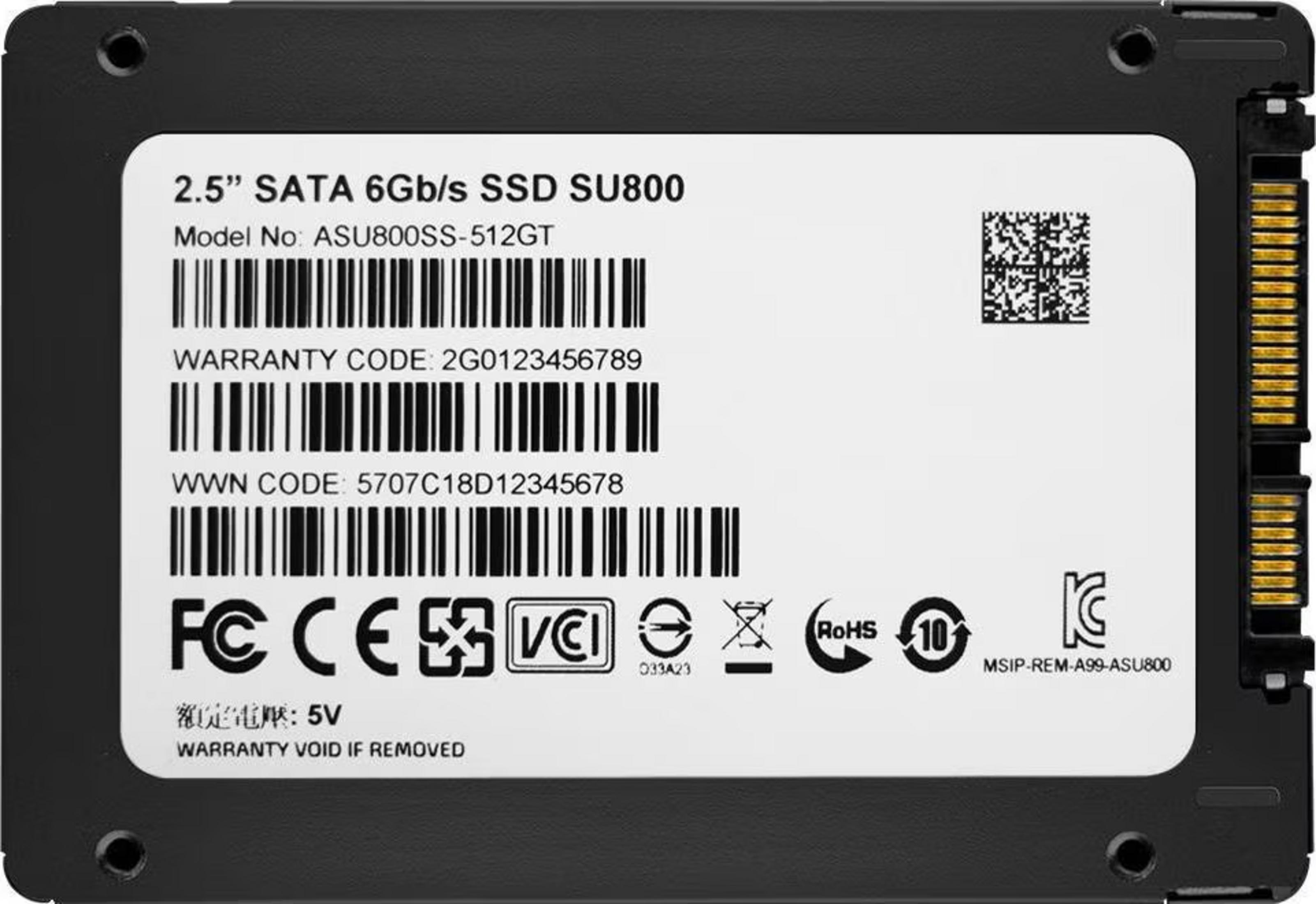 Dysk SSD z etykietą: 2,5" SATA 6Gb/s SSD SU800, model ASU800SS-512GT.
