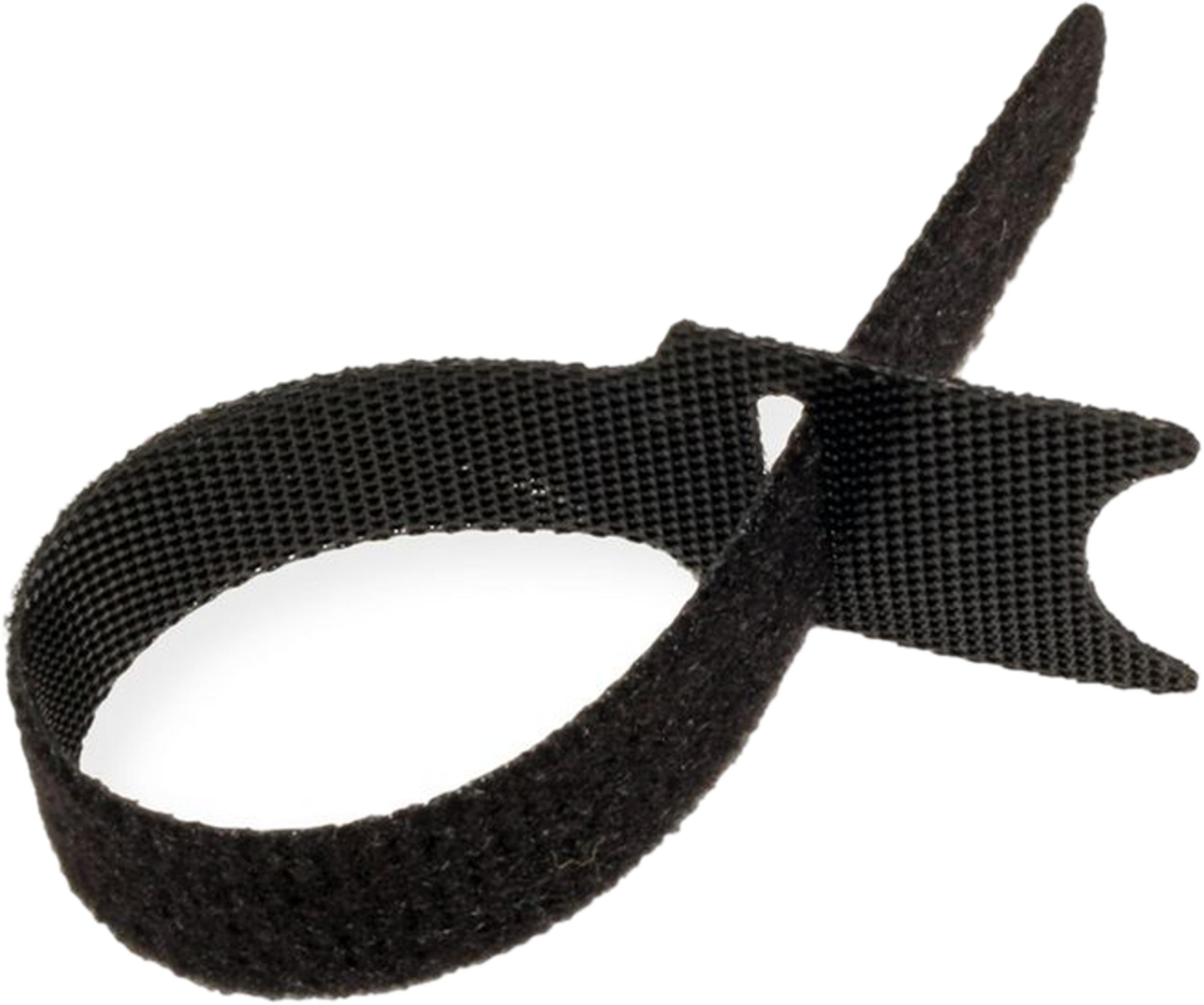 Fascetta per cavi in velcro nero su sfondo bianco.
