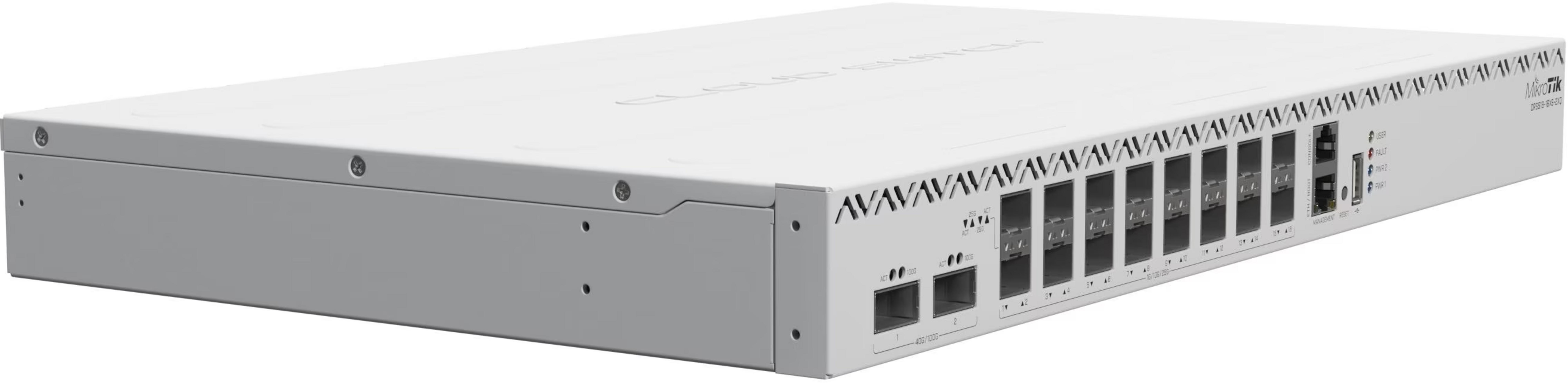 Un commutateur réseau blanc avec de nombreux ports et LED.