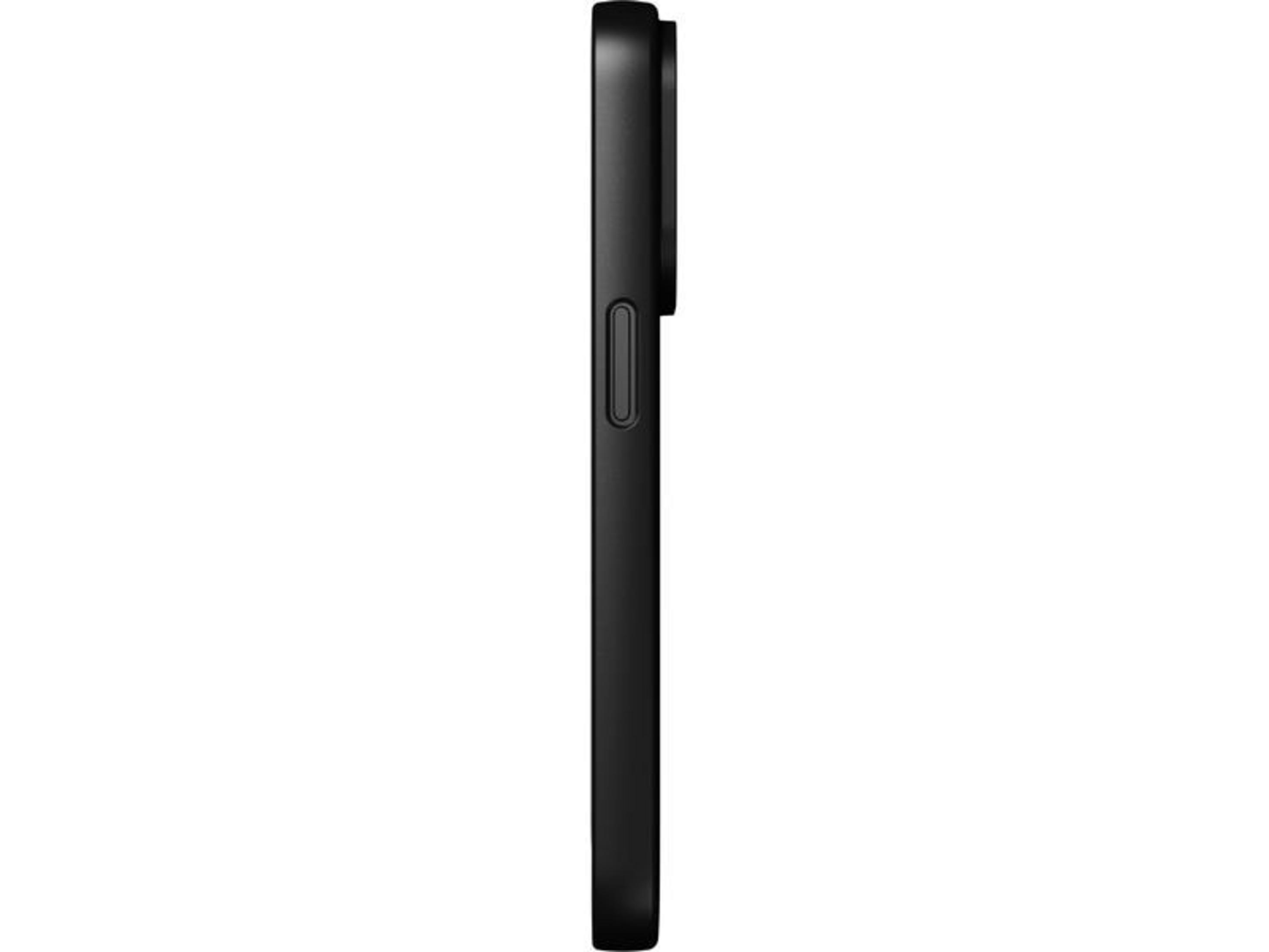 Schwarzes Smartphone im Seitenprofil mit einem Knopf an der Seite.