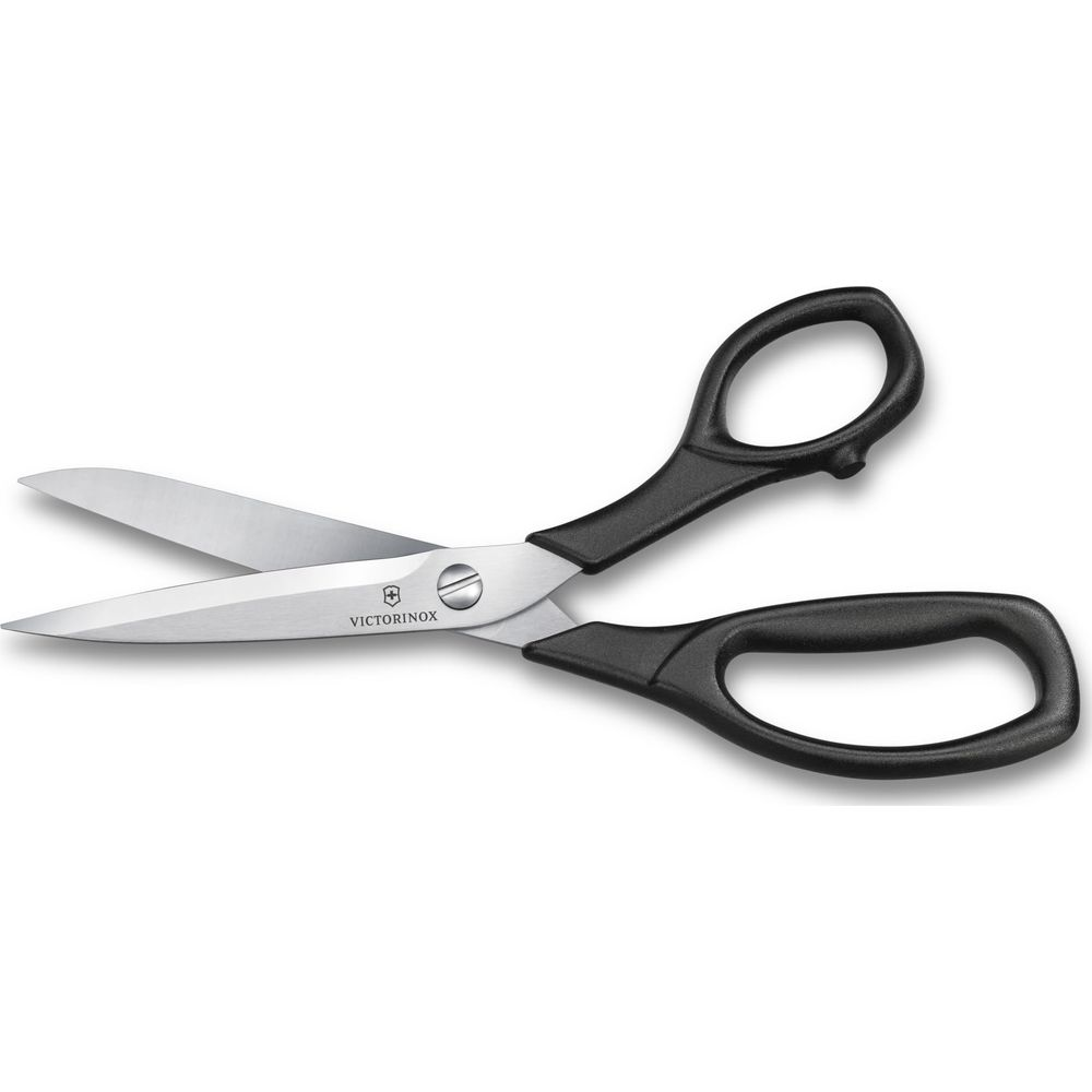Victorinox-Schere mit schwarzen Griffen und silbernen Klingen.