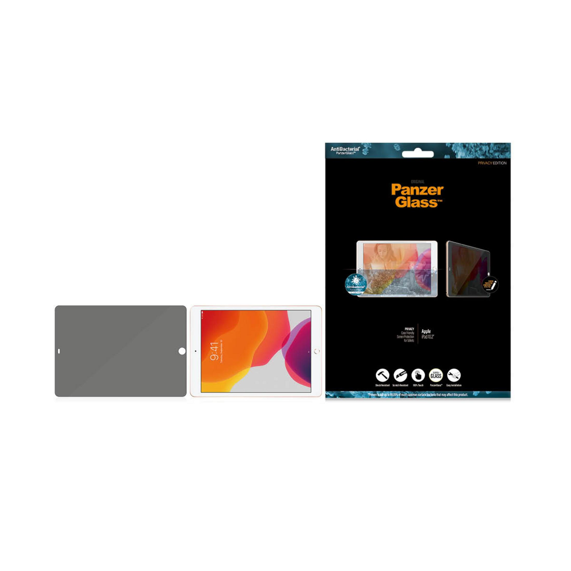 PanzerGlass Sichtschutzfolie für Apple iPad 10,2 Zoll mit antibakterieller Beschichtung.