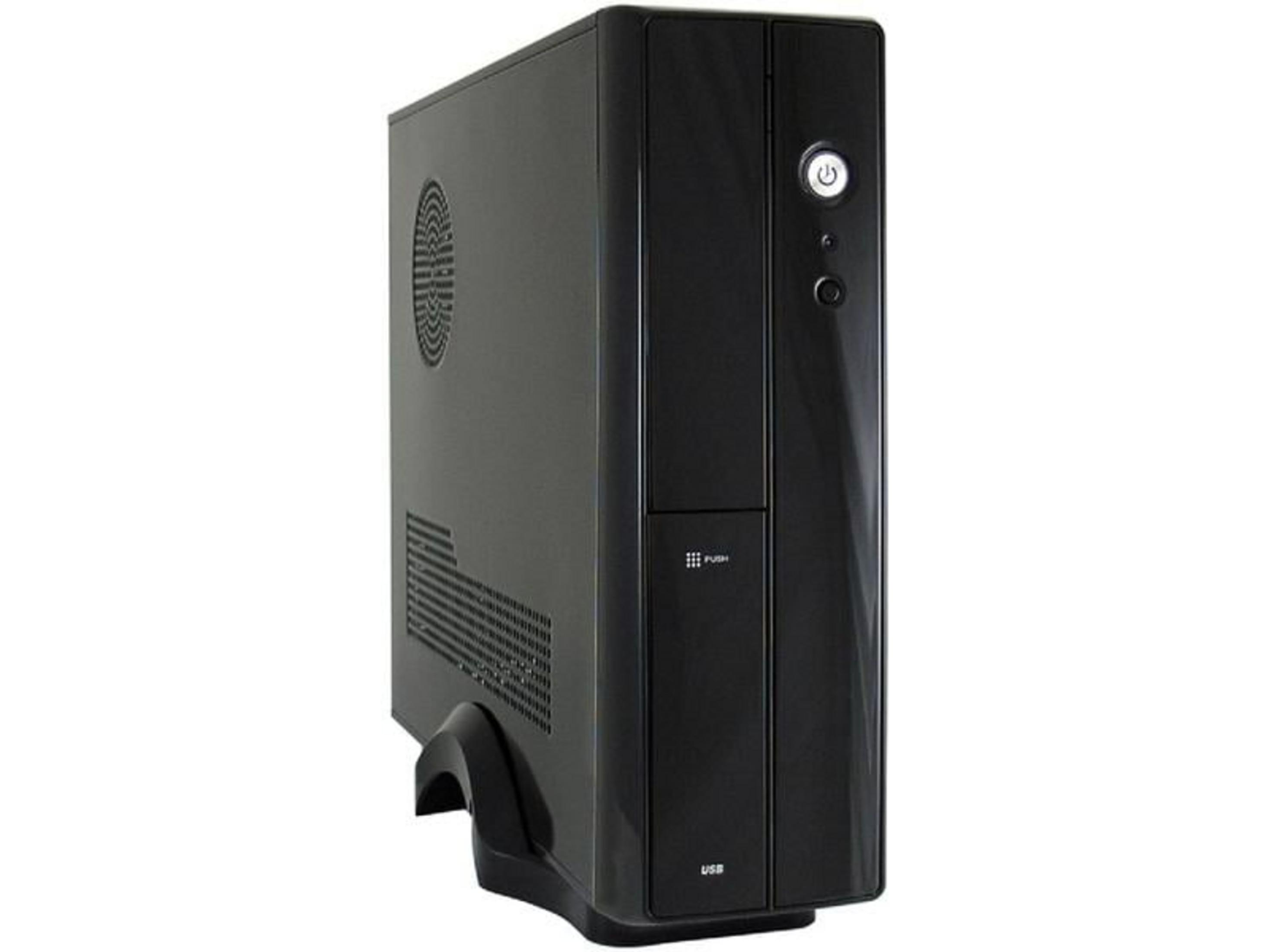 Case del computer nero con fessure di ventilazione e pulsante di accensione.