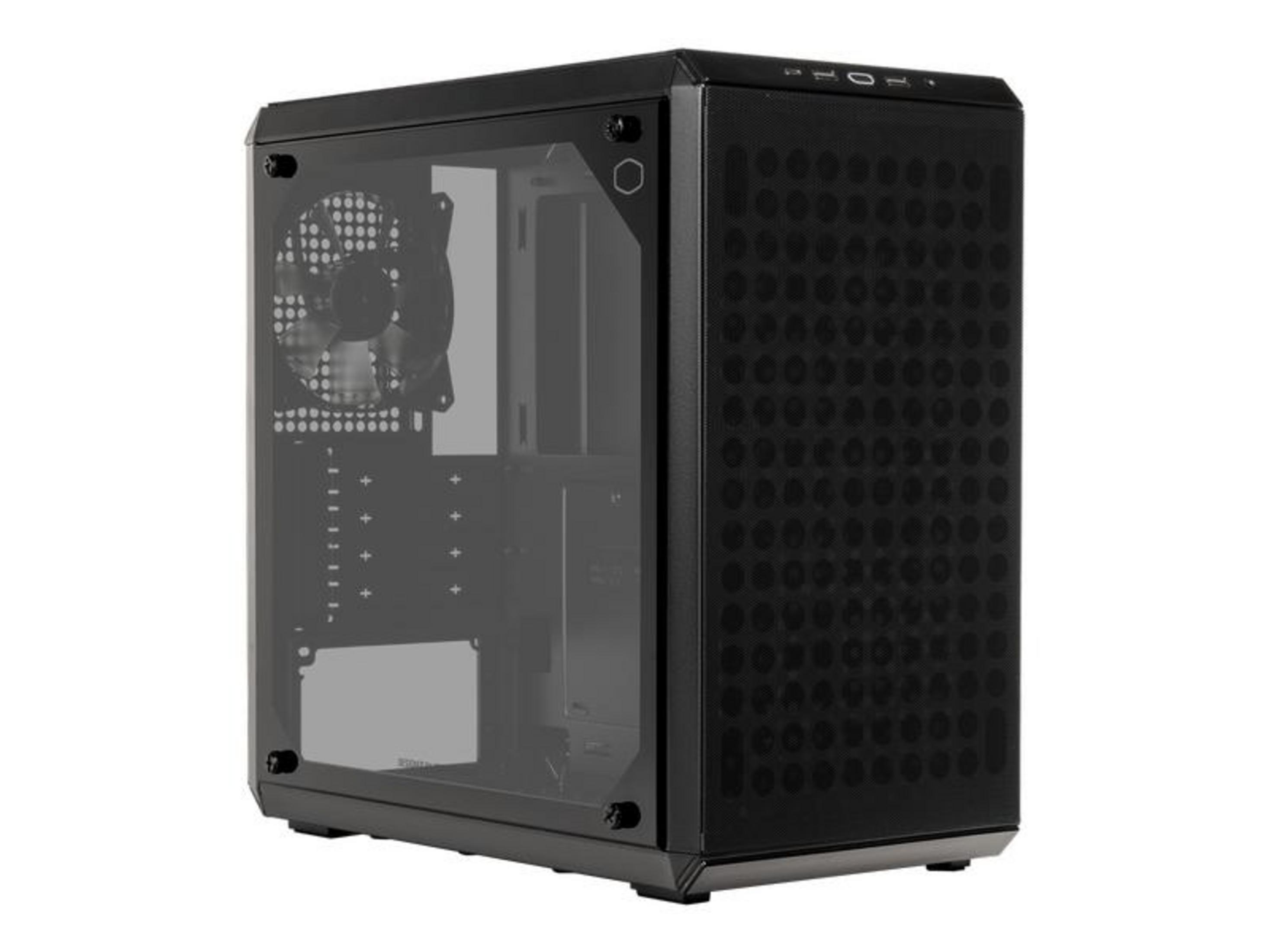 Case PC nero con finestra in vetro e ventola. Pannello frontale ventilato.
