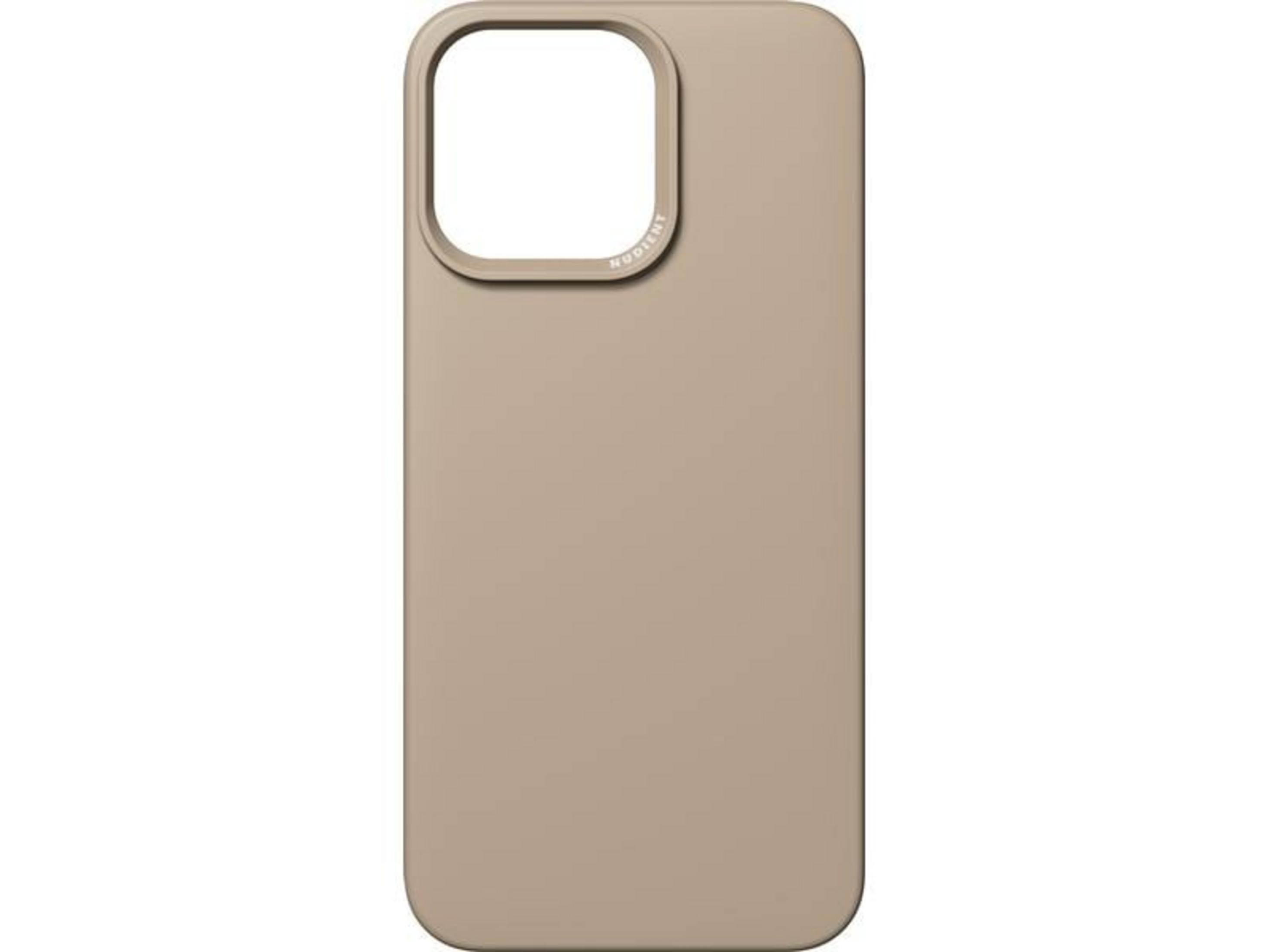 Une coque de téléphone beige avec une découpe rectangulaire en haut.