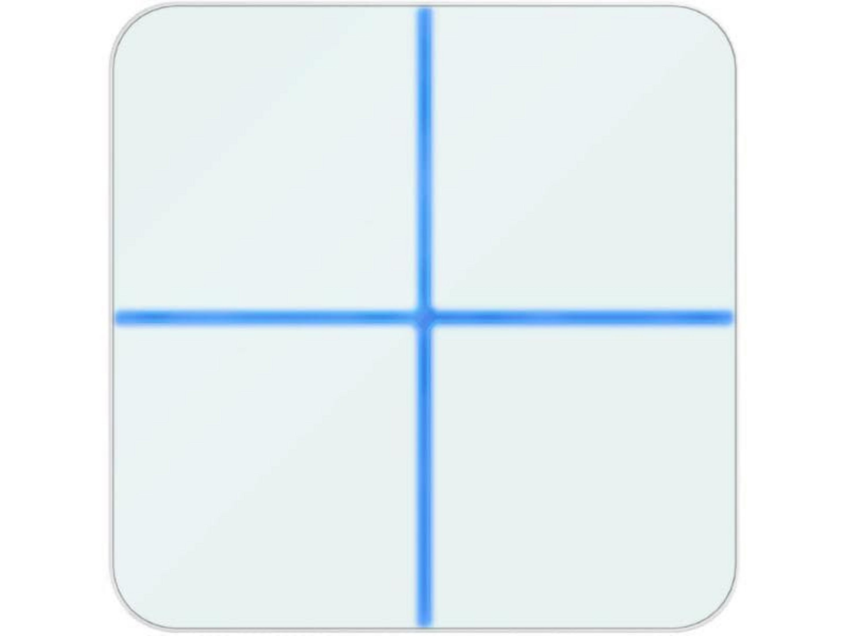 Ein weißes Quadrat mit einem blauen Kreuz in der Mitte.
