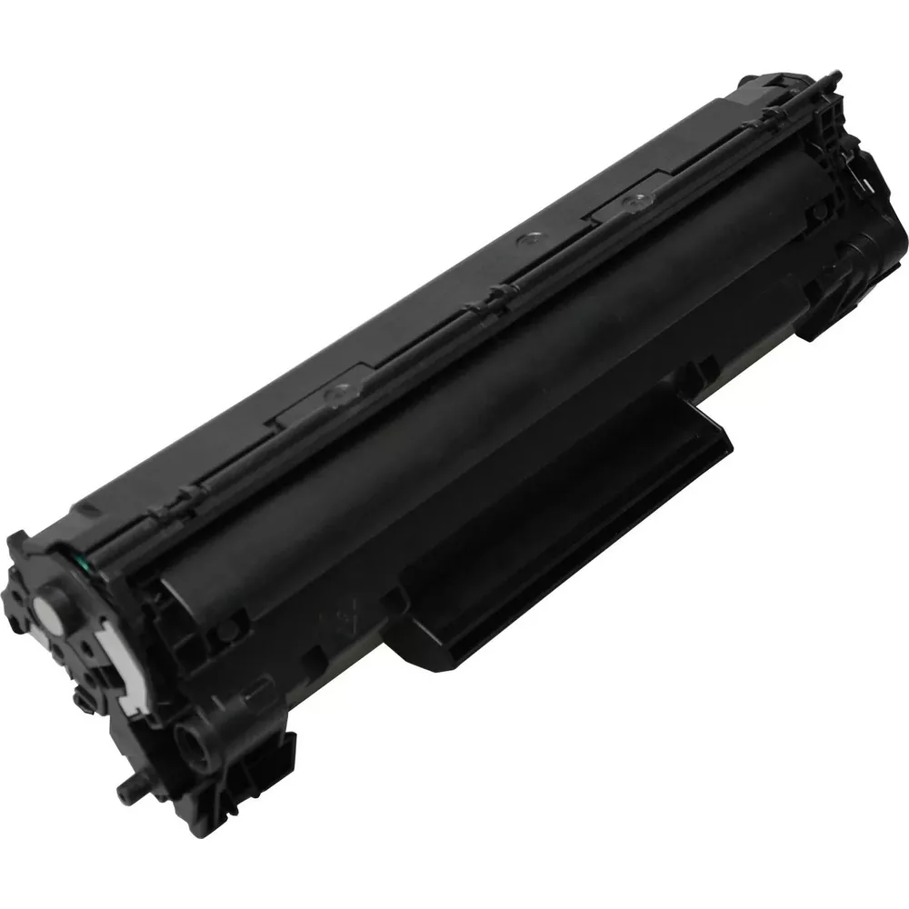 Una cartuccia toner nera con dettagli sulle estremità.