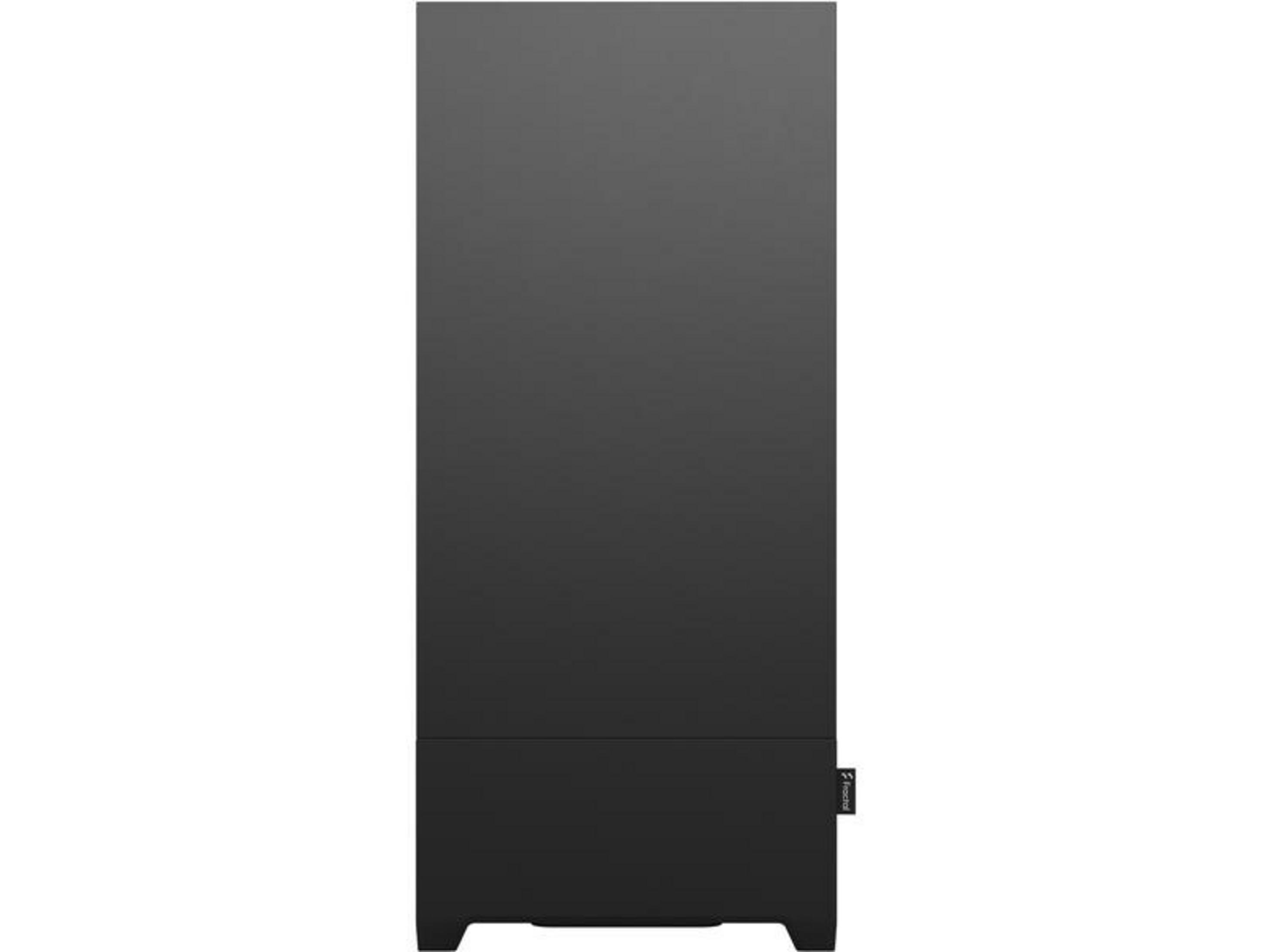 Black rectangular case with a smooth surface and a small logo on the right side.