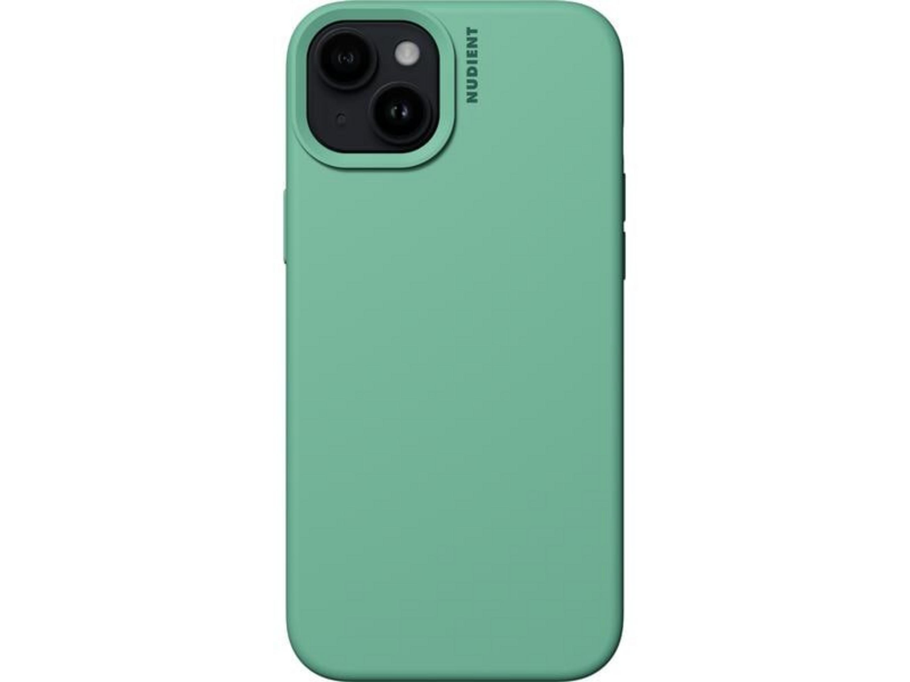 Zielone etui na telefon z logo NUDIENT i modułem aparatu.