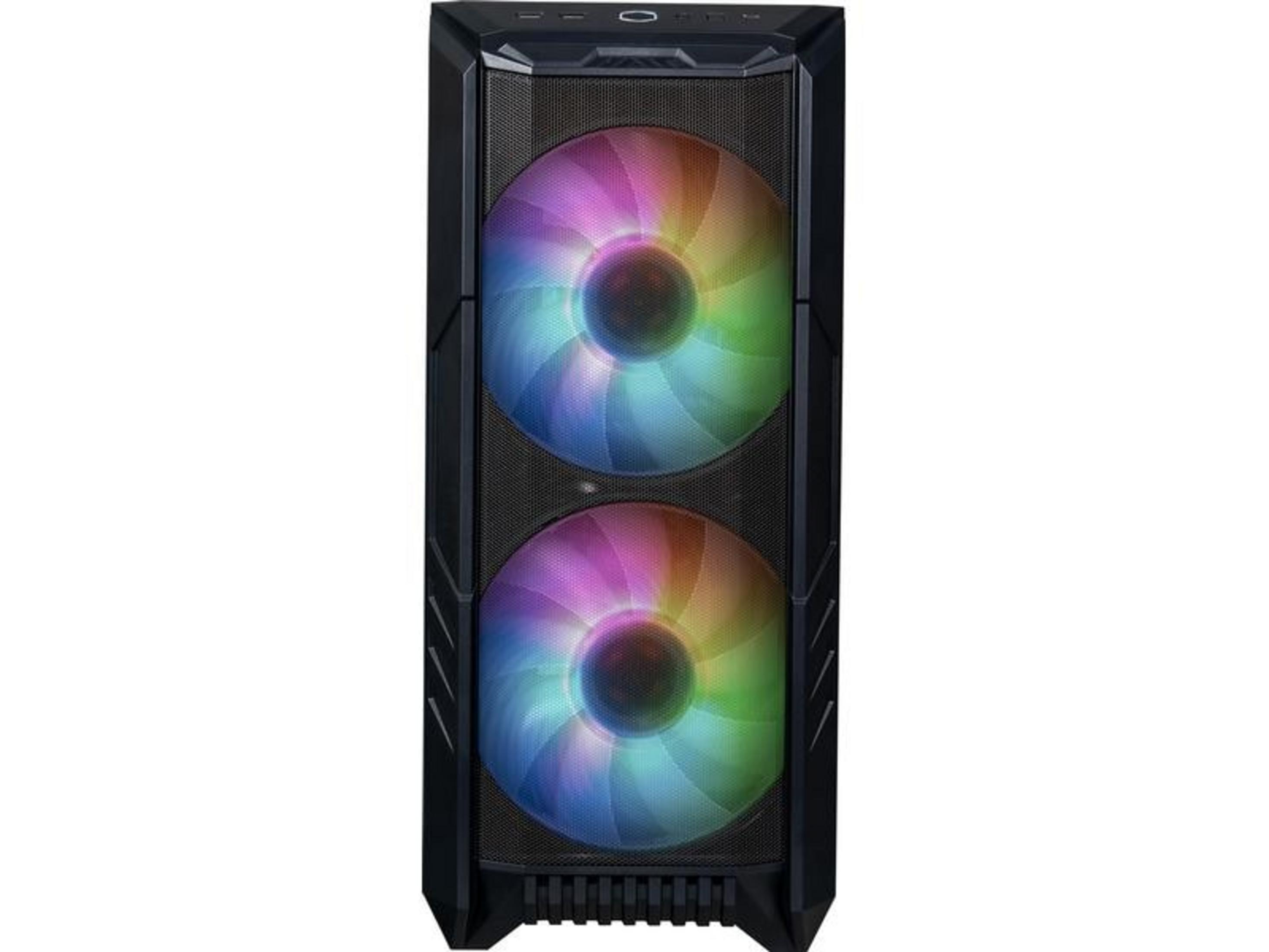 Case PC nero con due ventole RGB illuminate sul davanti.