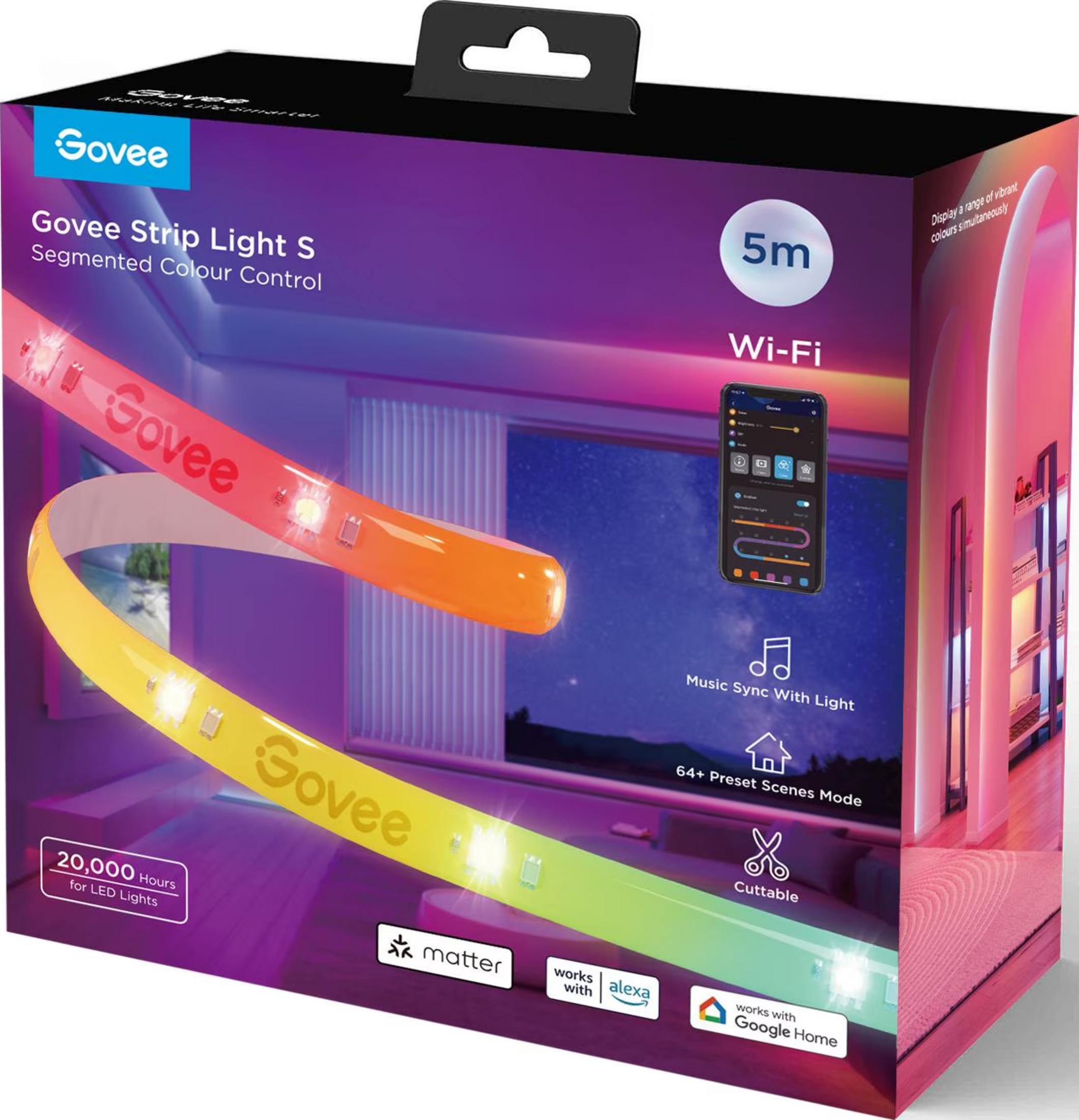 Bande LED Govee S avec contrôle de couleur segmenté, 5m, Wi-Fi, synchronisation musicale.