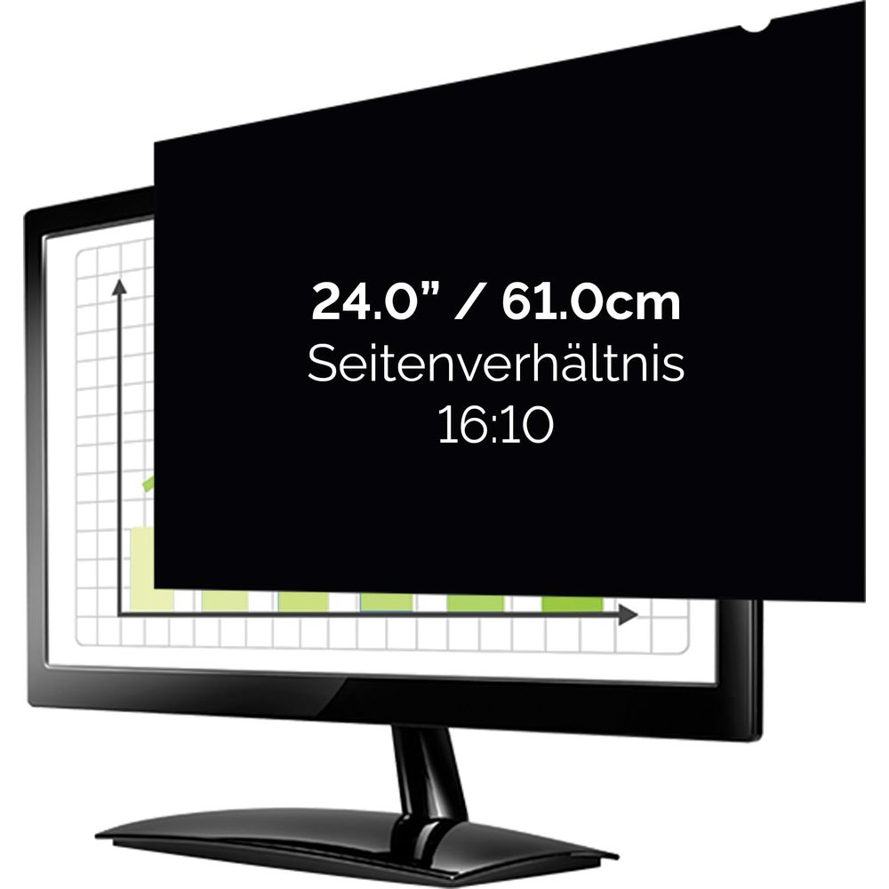 Monitor da 24 pollici con filtro privacy, proporzioni 16:10.