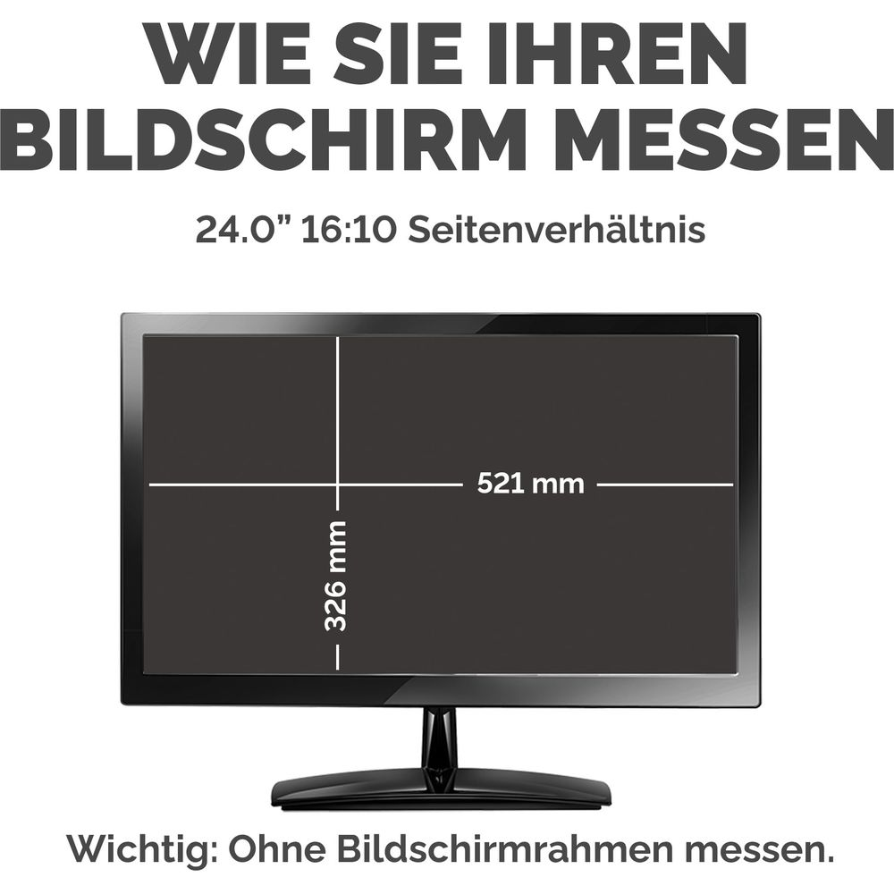 Un monitor 16:10 da 24 pollici è largo 521 mm e alto 326 mm.