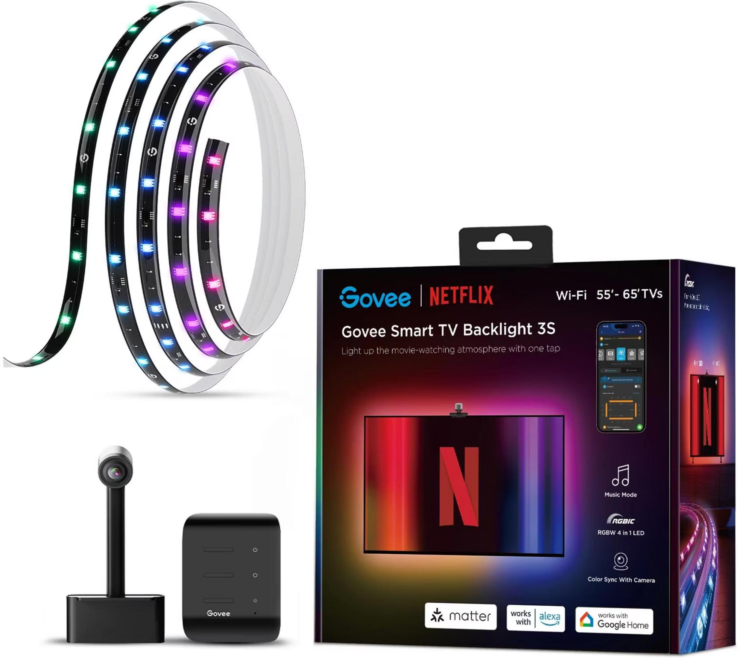 Govee Smart TV-Hintergrundbeleuchtung mit Kamera und LED-Streifen.
