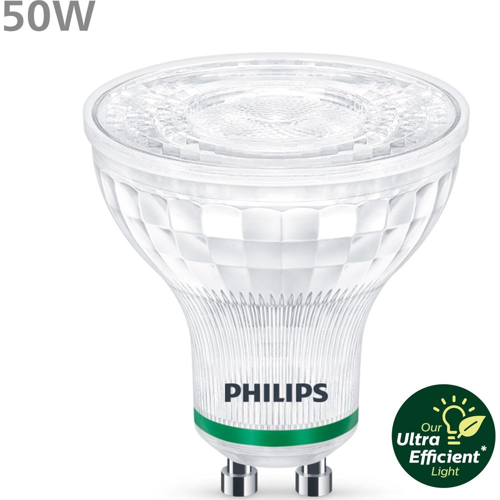 Lampadina LED Philips bianca da 50W con fascia verde.