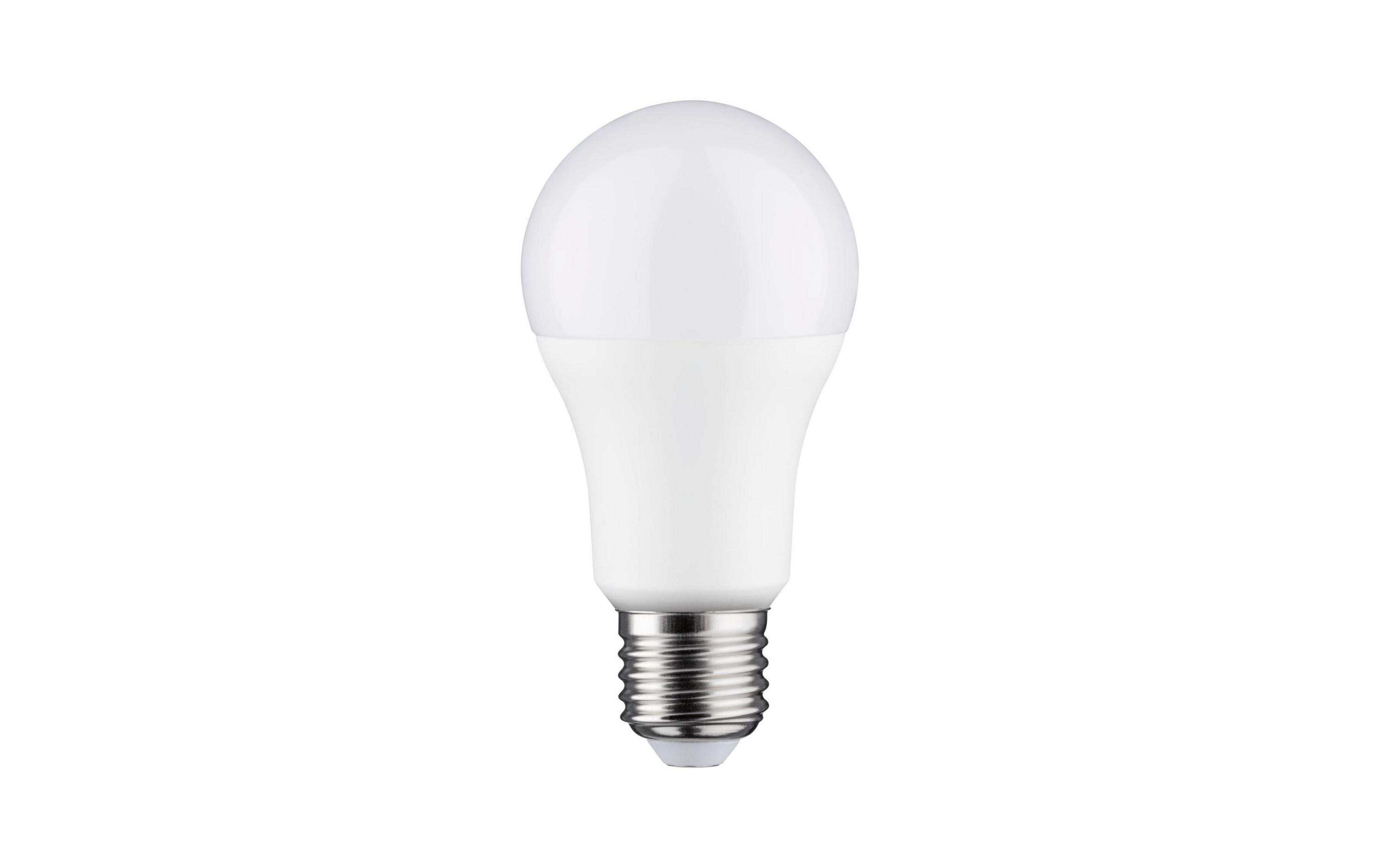 Une ampoule LED blanche avec culot métallique sur fond blanc.