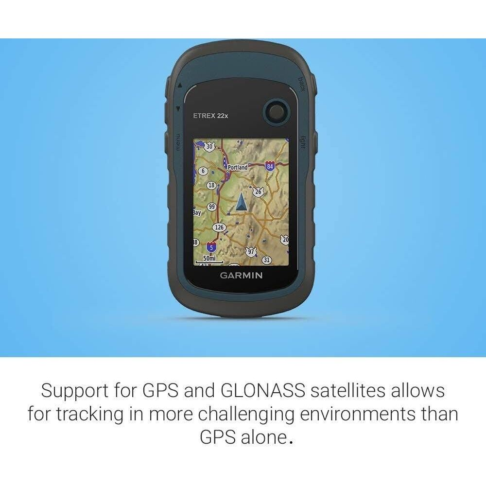 Un dispositivo GPS Garmin Etrex 22x que muestra un mapa de Portland y sus alrededores.