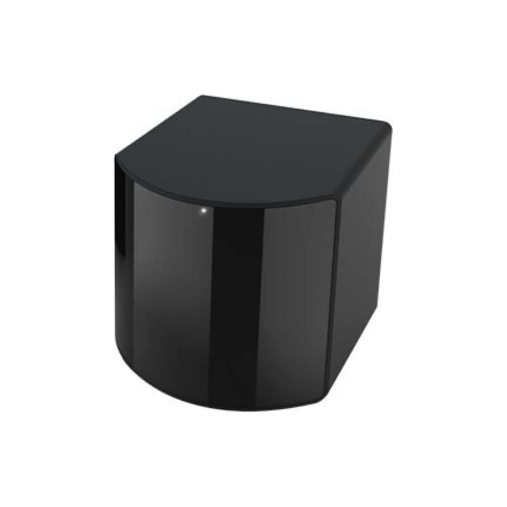 Un sensor negro y angular con frente curvo.