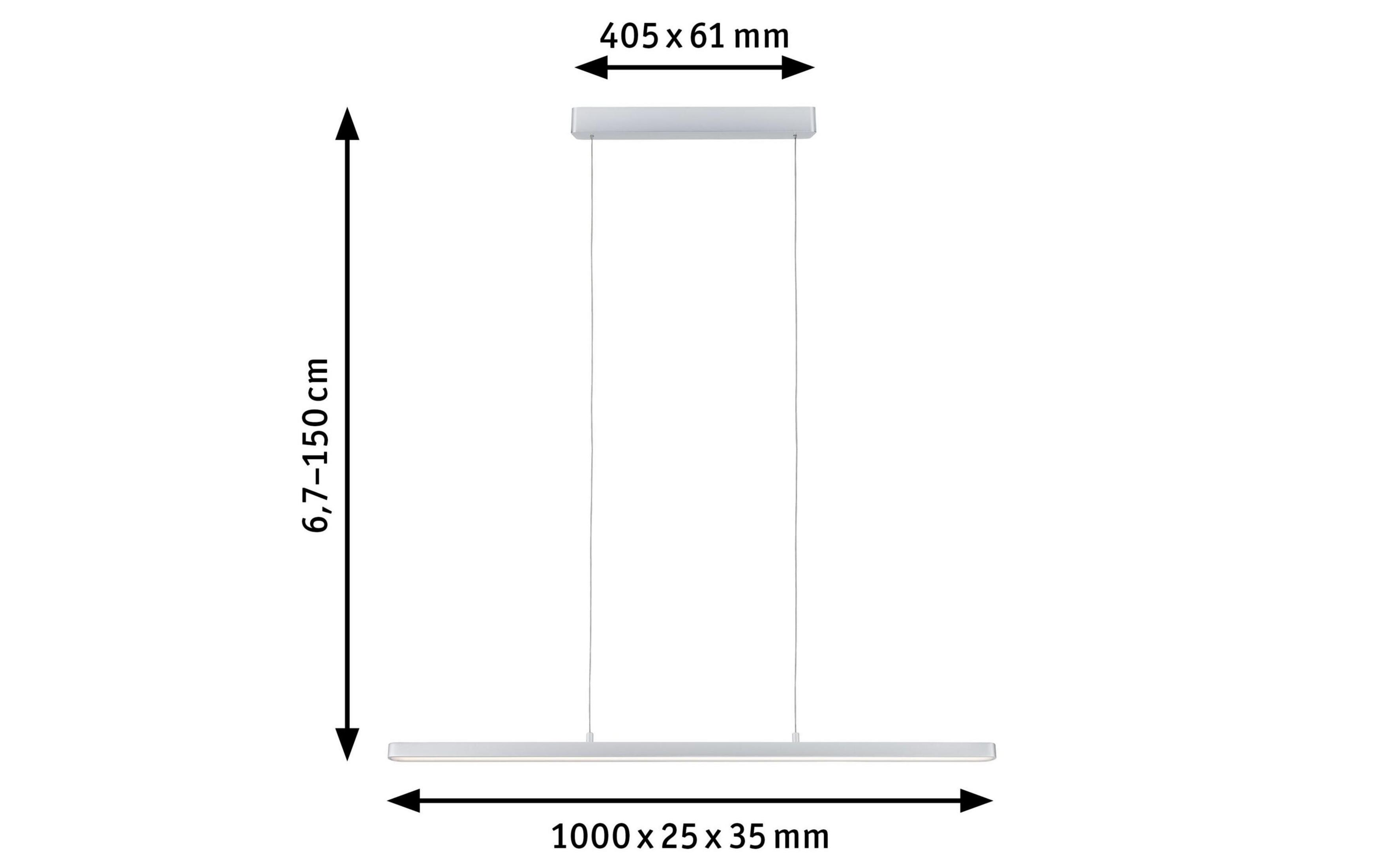 Un plafonnier long et étroit de 1000x25x35 mm.