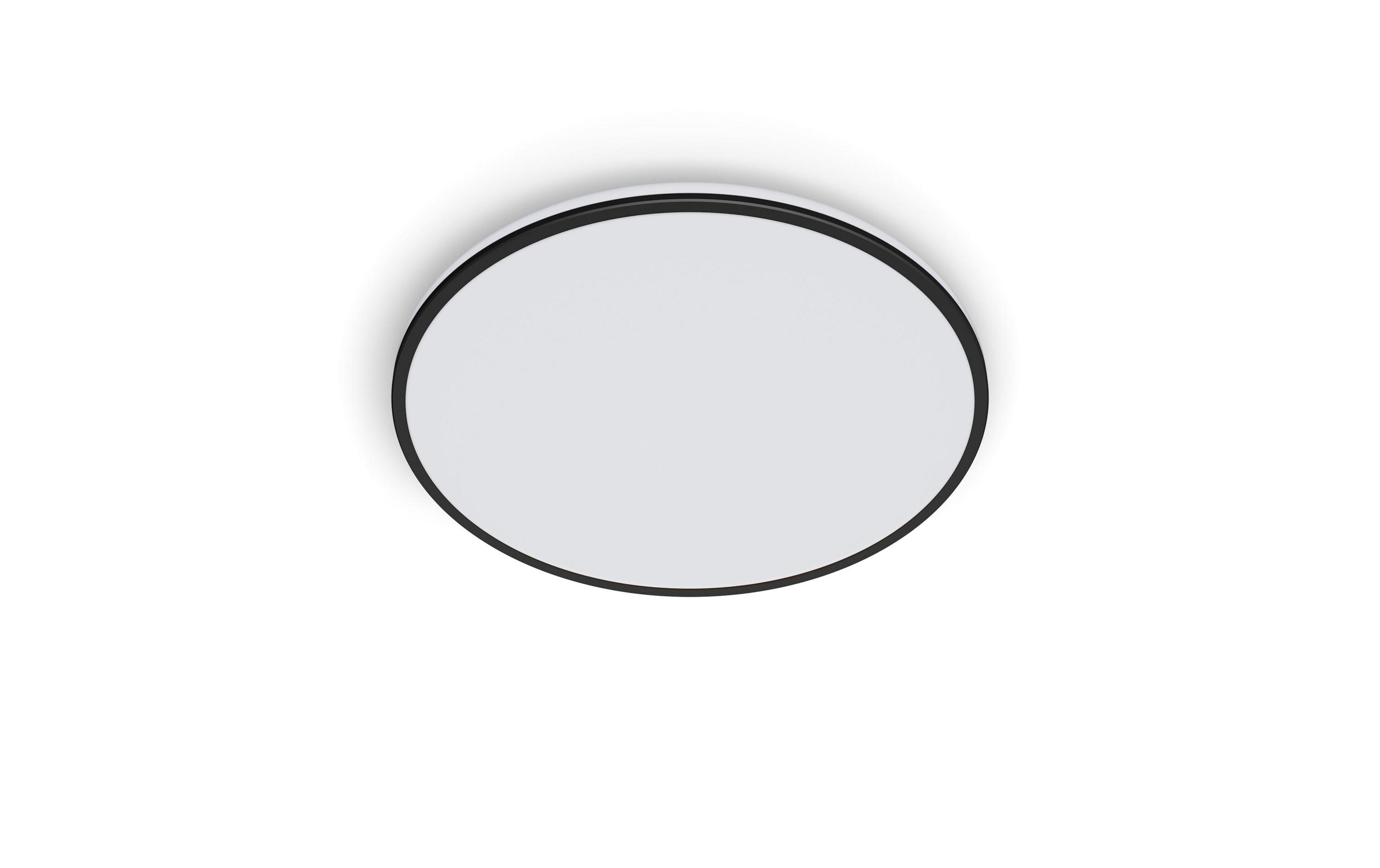 Un miroir rond et blanc avec un cadre noir sur fond blanc.