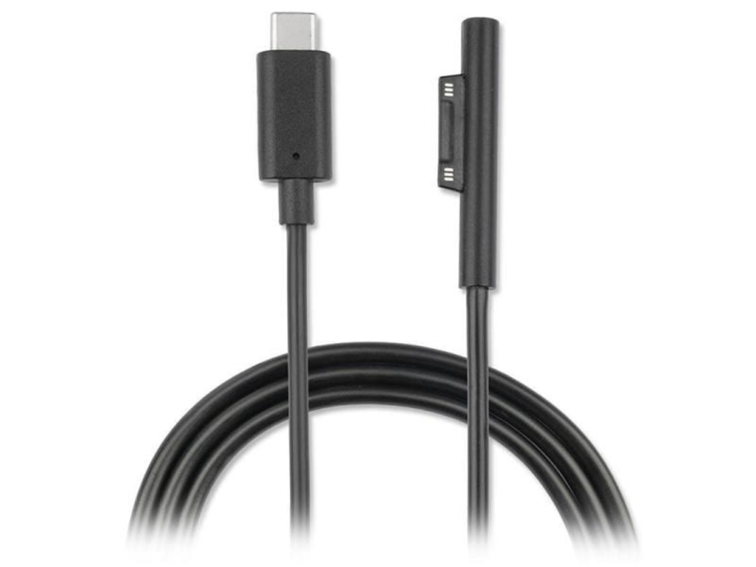 Ein schwarzes USB-C-Kabel und ein magnetisches Ladekabel nebeneinander.