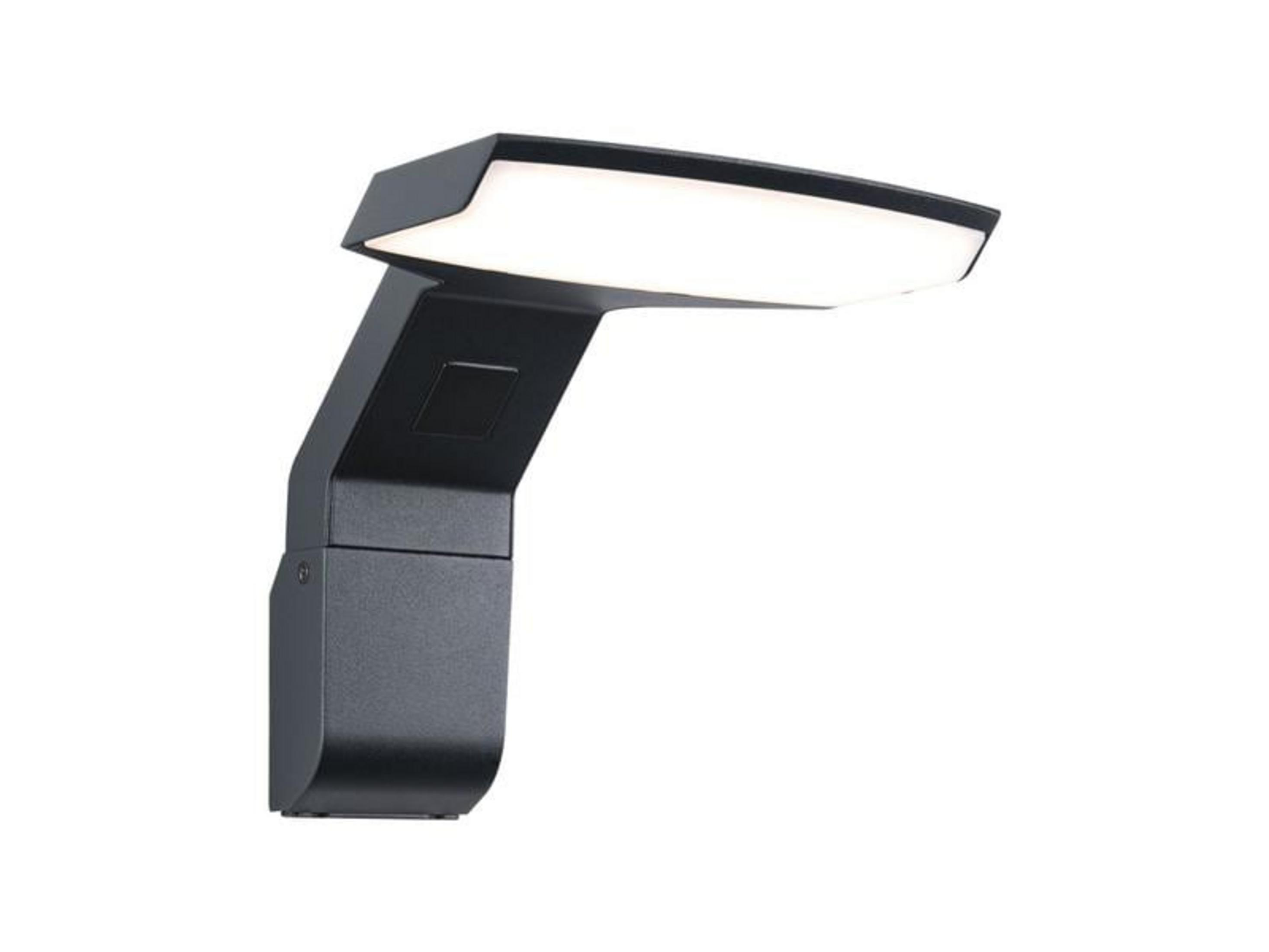 Czarna lampka biurkowa z paskiem świetlnym LED, na białym tle.