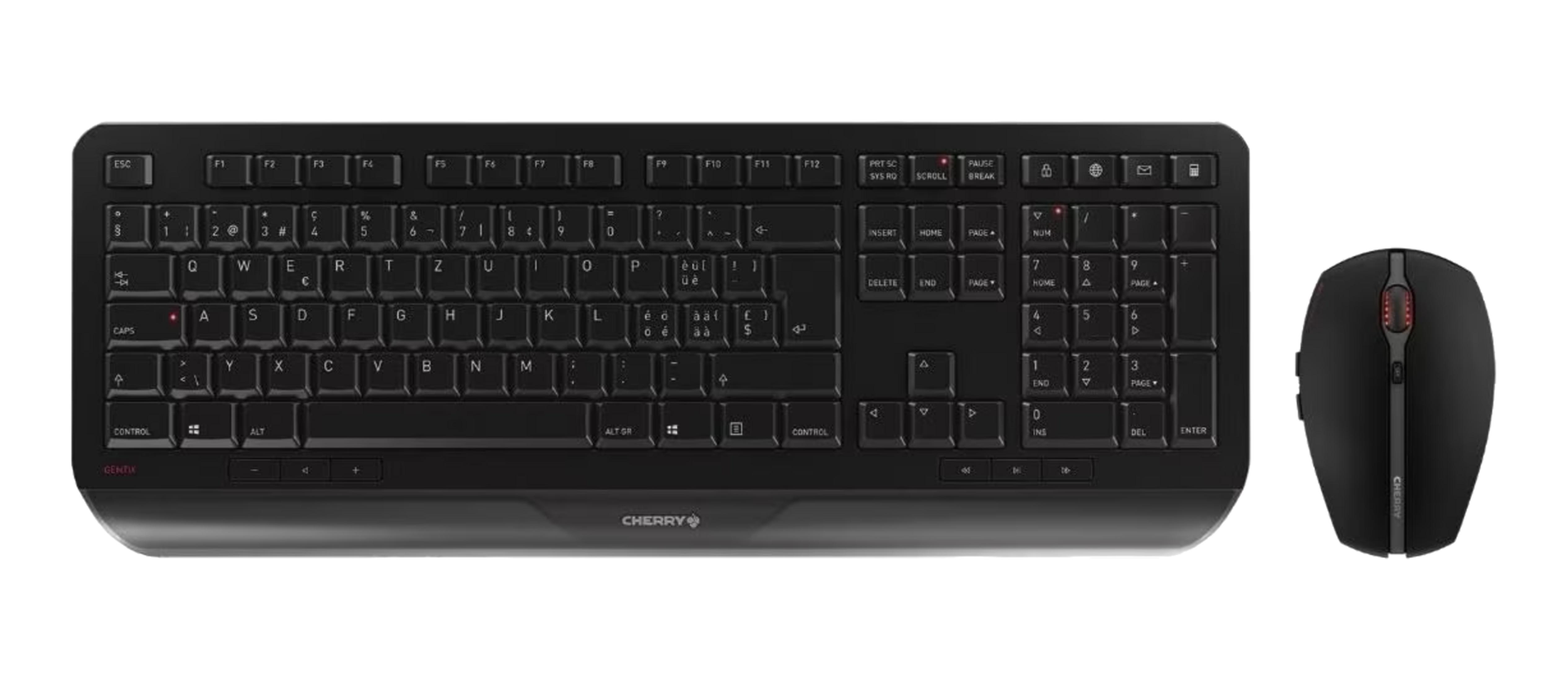 Czarna klawiatura i mysz na białym tle. Klawiatura marki Cherry.