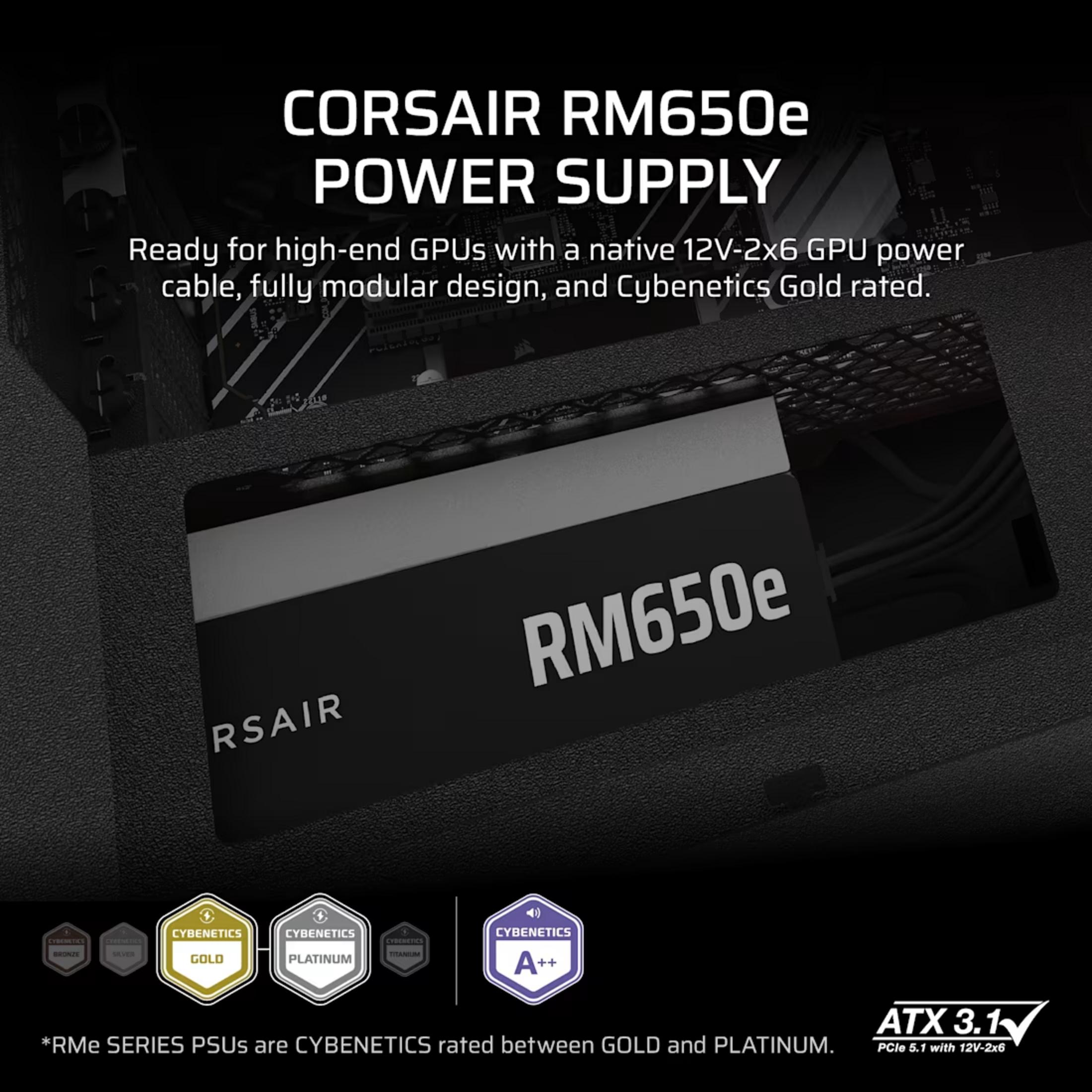 Zasilacz Corsair RM650e z złączem GPU 12V-2x6, modularny.